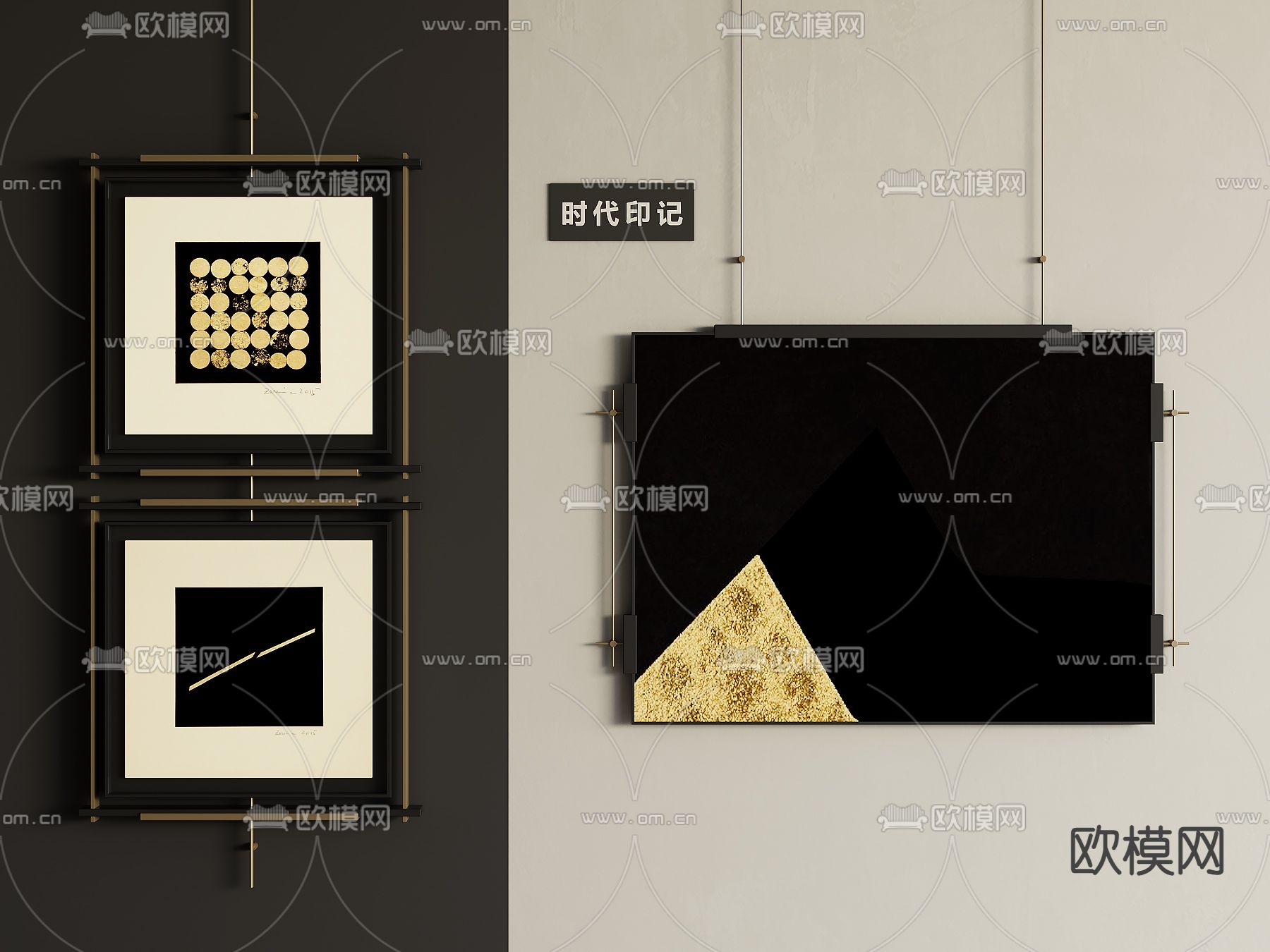 中古风装饰画 挂画 组合画su模型