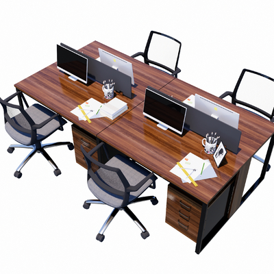  卡位办公桌 工位su模型 