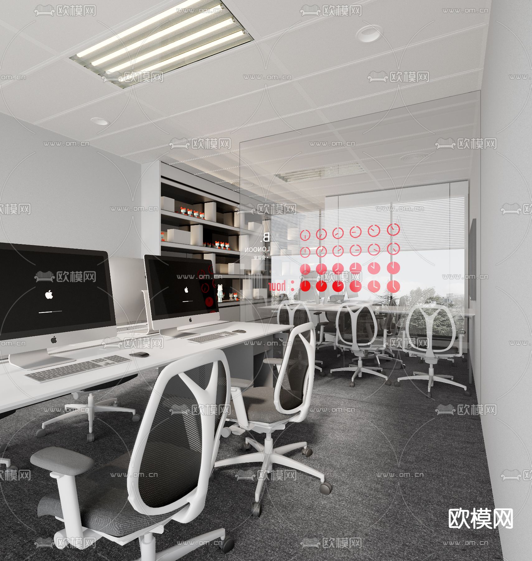 公共办公区 办公室su模型下载（渲染图4）