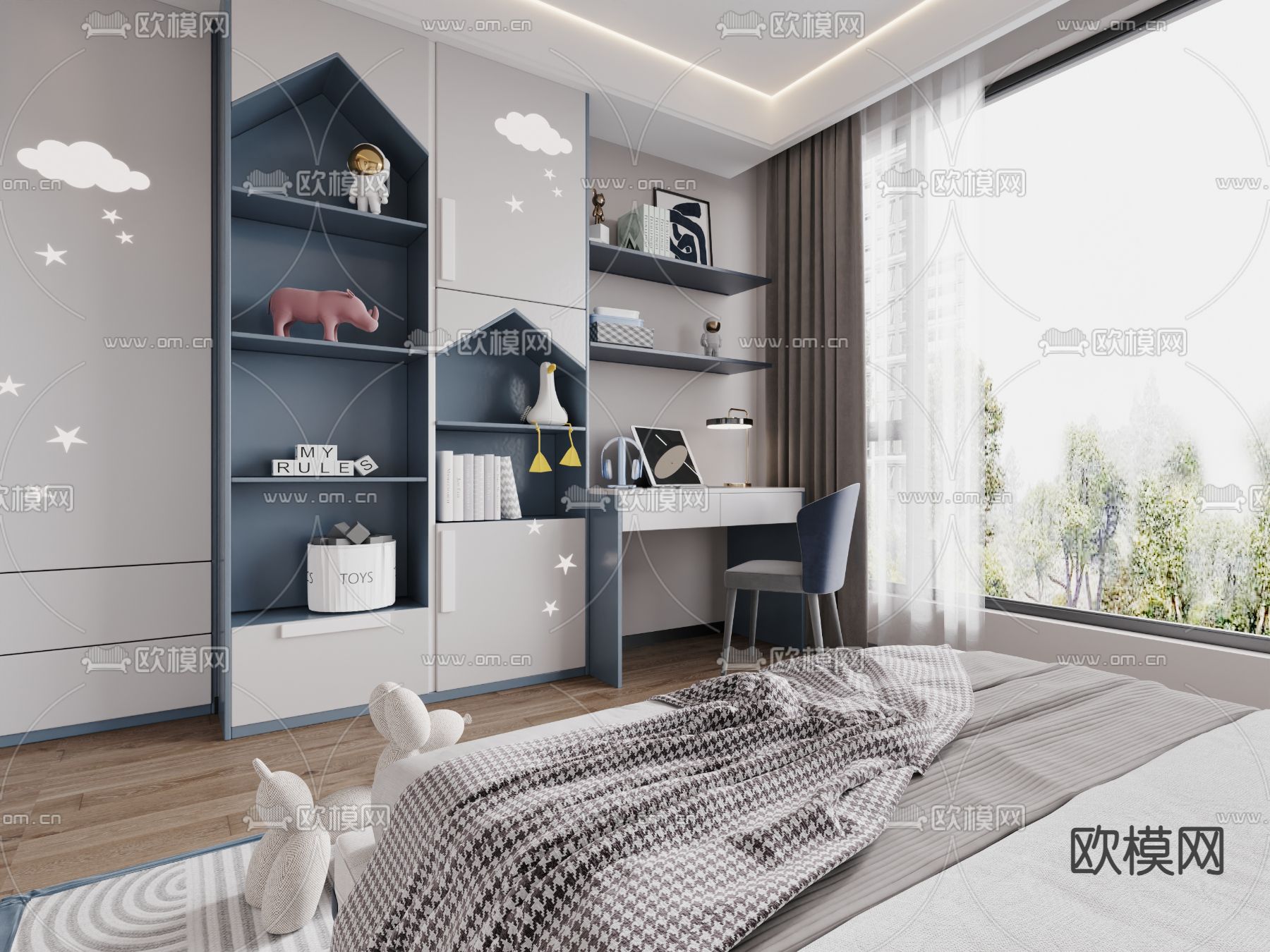 儿童房 男孩房 小孩房3d模型下载（渲染图2）
