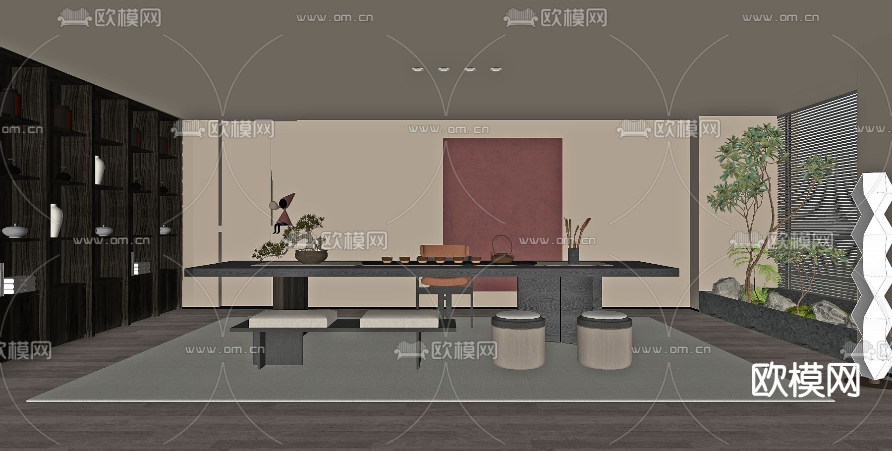 侘寂风茶室su模型下载（渲染图2）