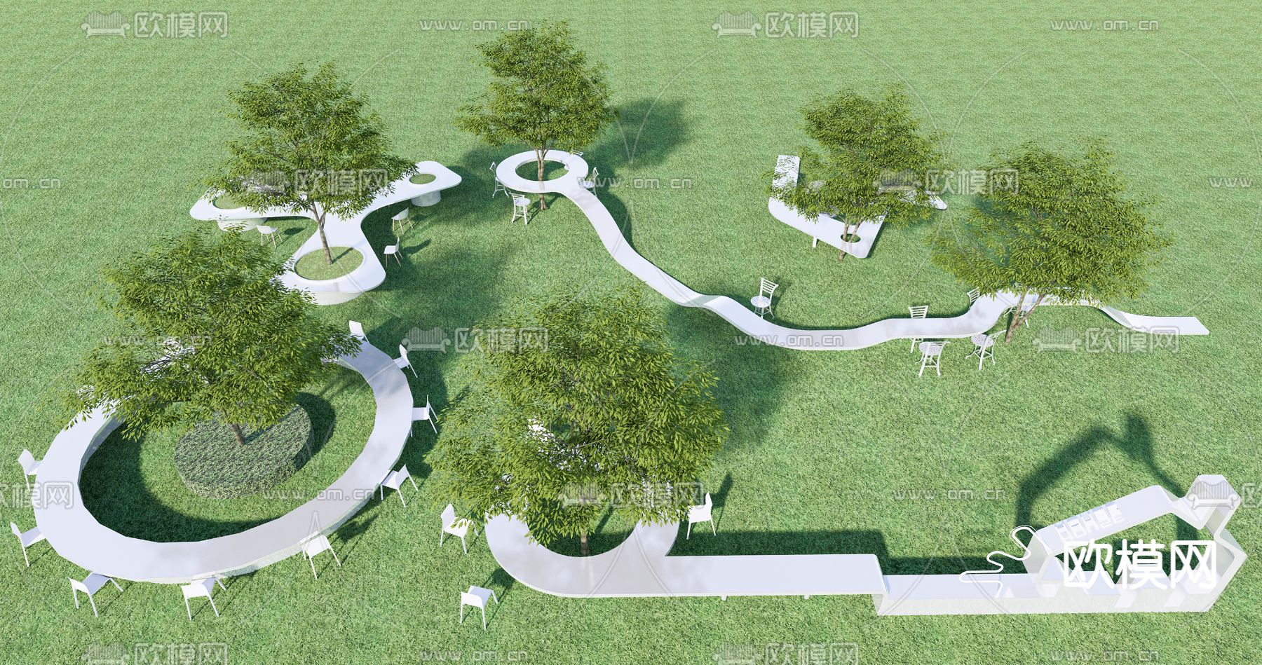 户外座椅 树池座椅su模型下载（渲染图2）