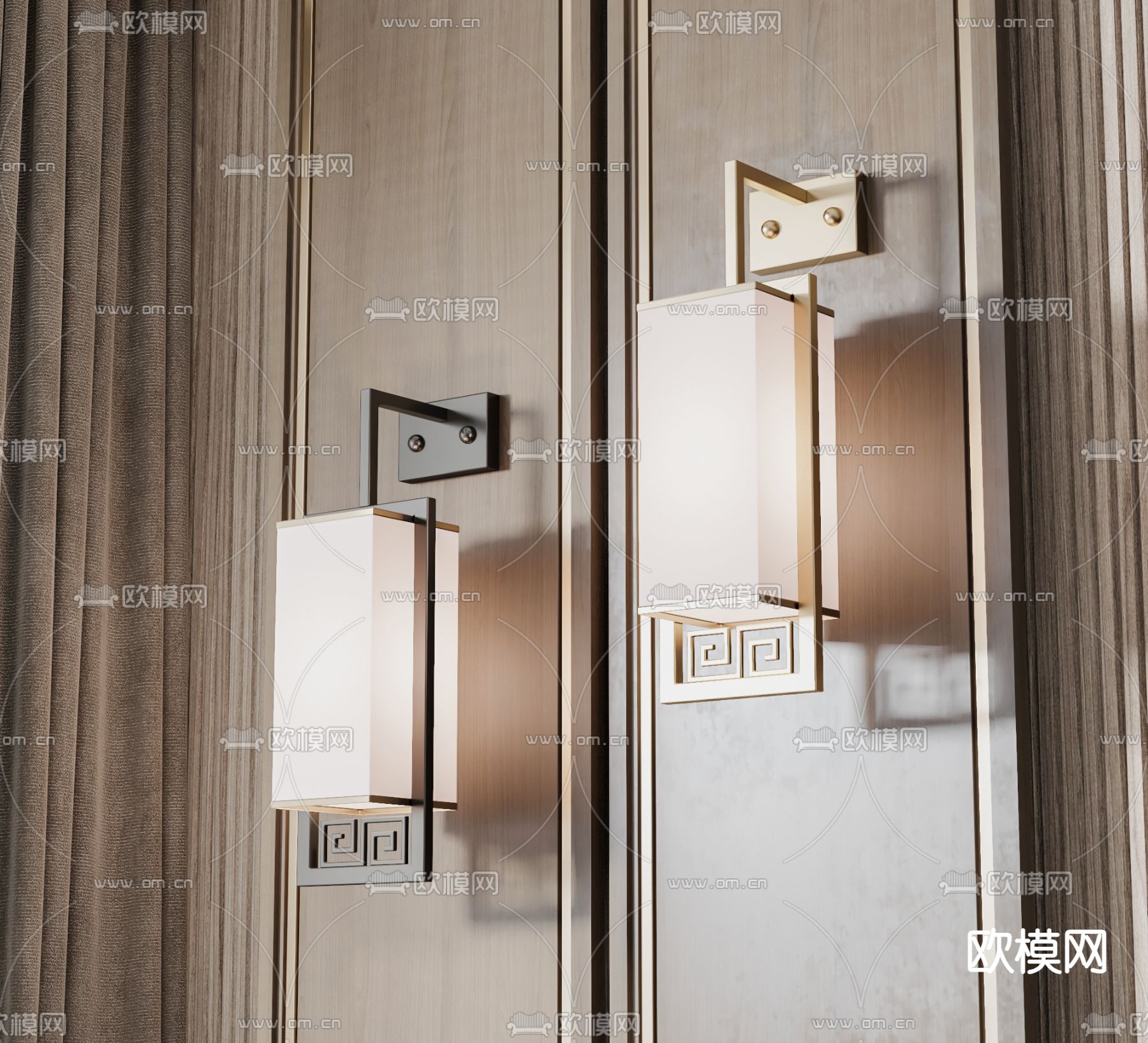 新中式壁灯su模型下载（渲染图1）