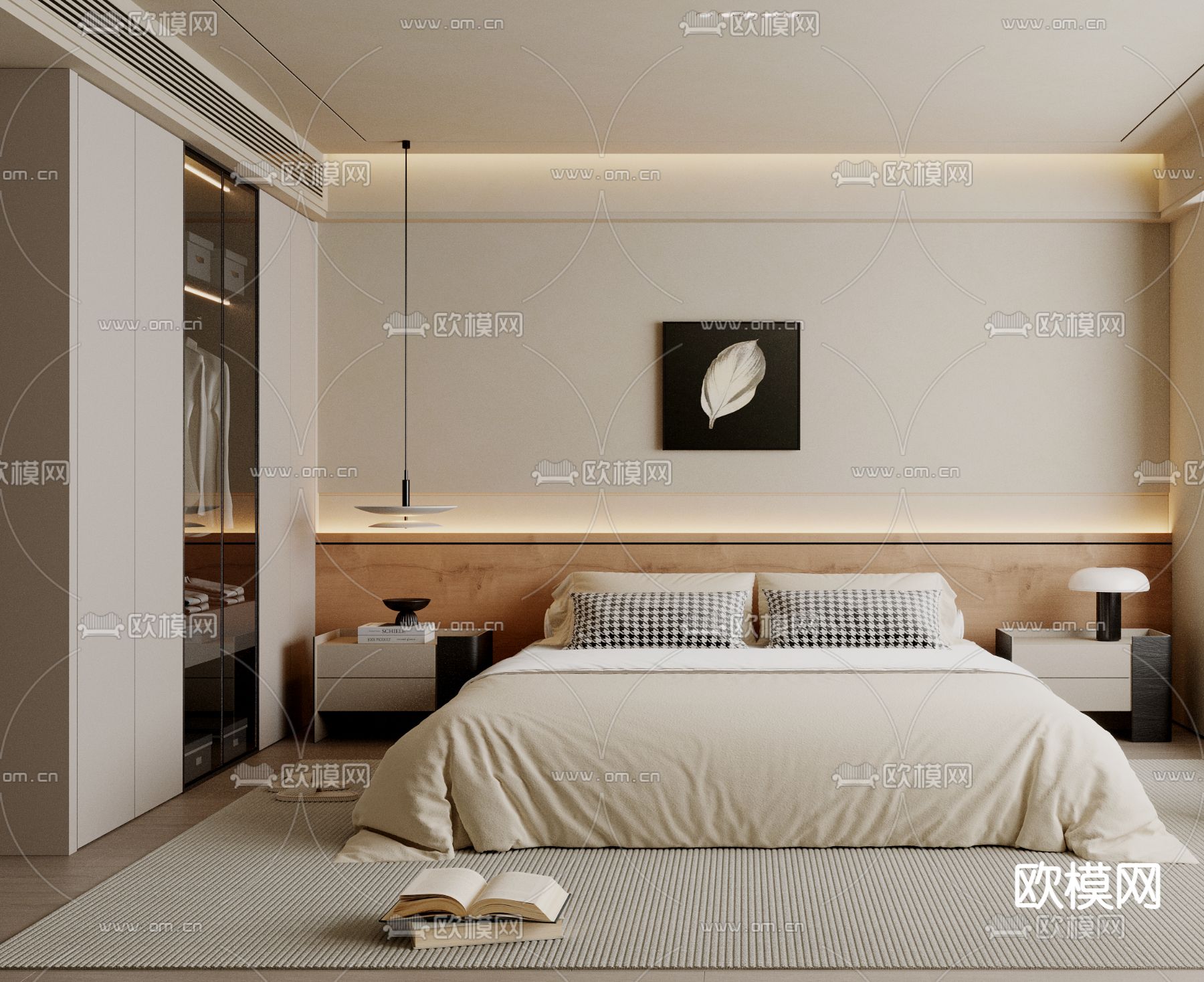 侘寂风卧室 主人房su模型下载（渲染图1）