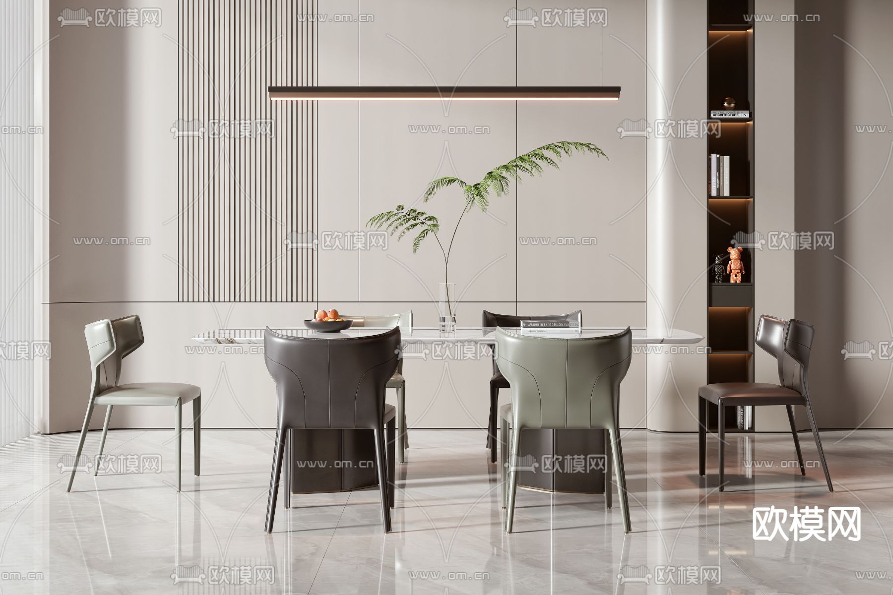 长条餐桌椅3d模型下载