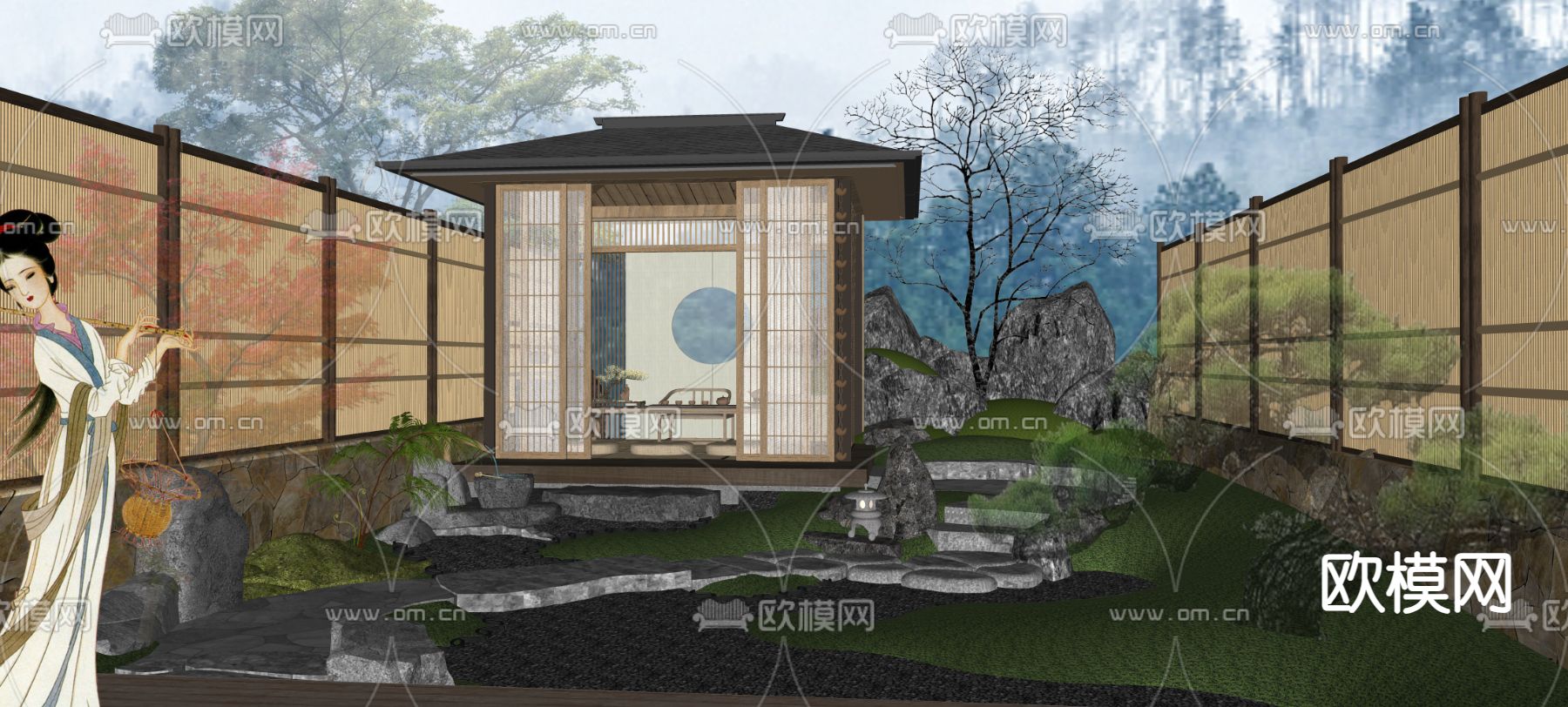 庭院景观 景观亭su模型下载（渲染图2）