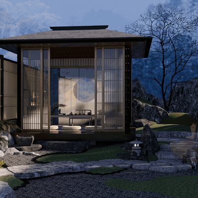  庭院景观 景观亭su模型 