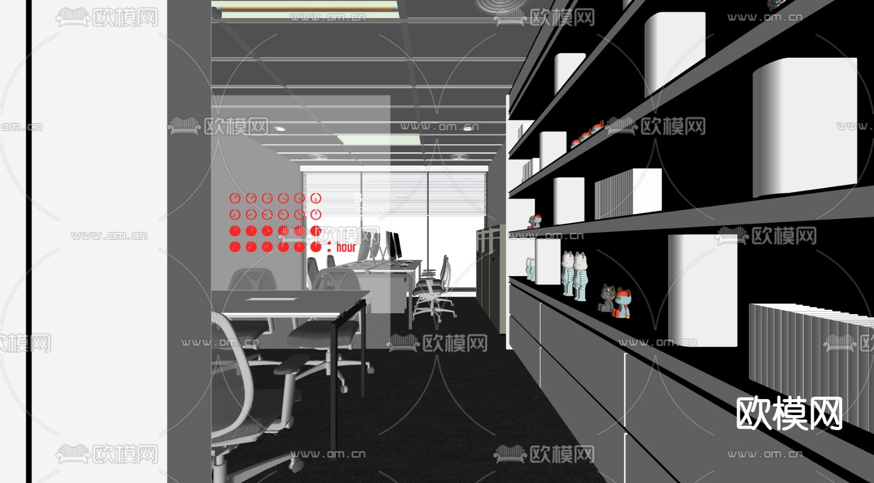 公共办公区 办公室su模型下载（渲染图6）