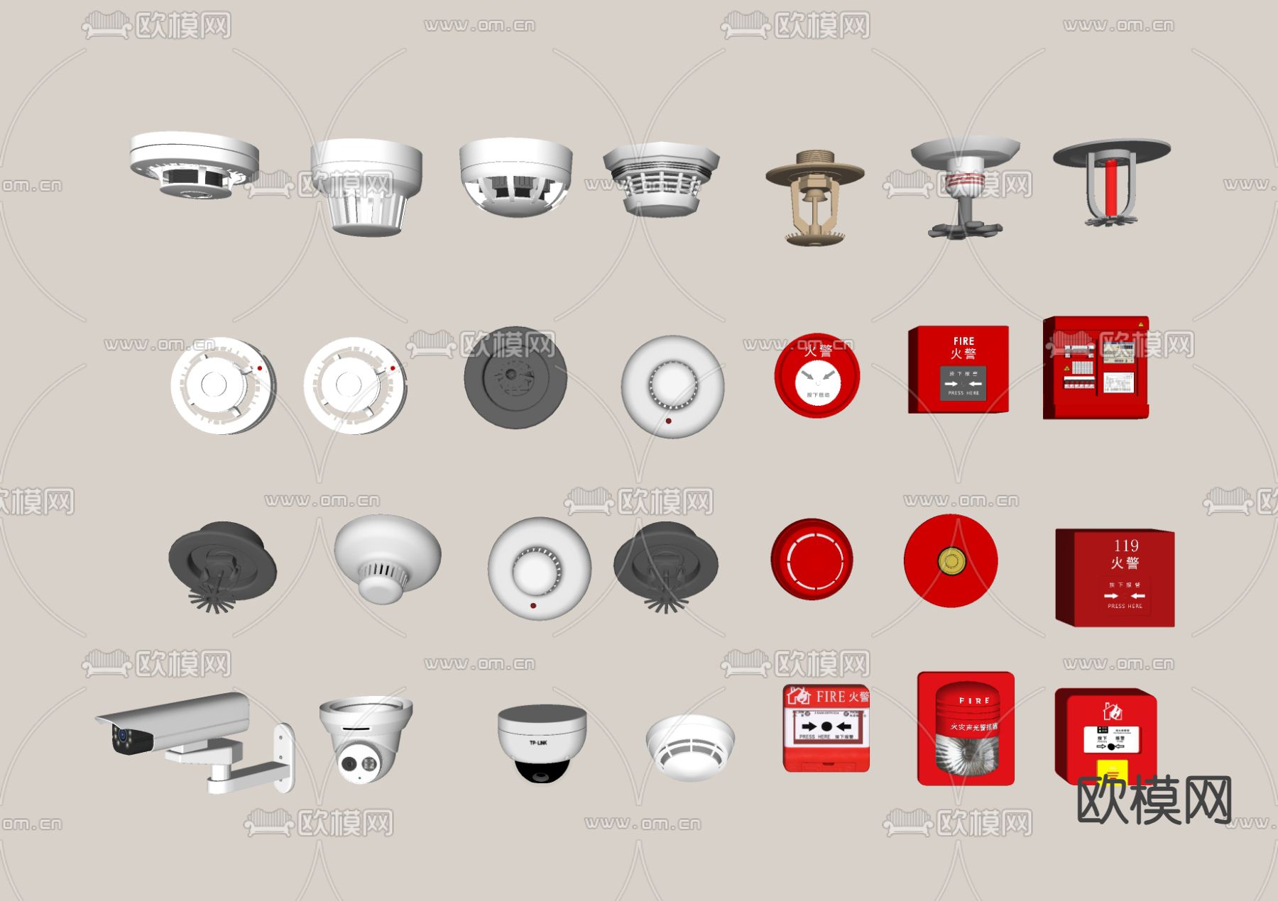 烟雾报警器 监控器 监控 火灾报警器su模型下载（渲染图2）