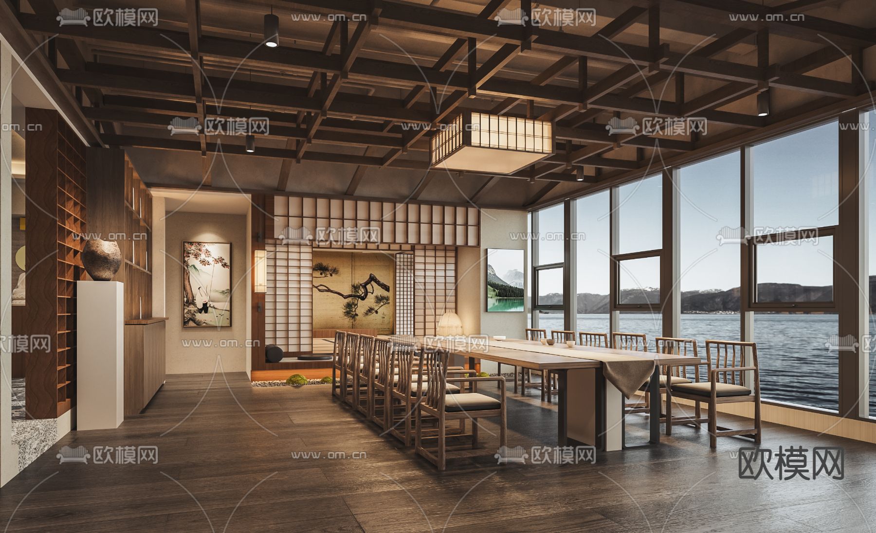 中式茶楼 茶馆 茶会所 茶室3d模型下载（渲染图2）