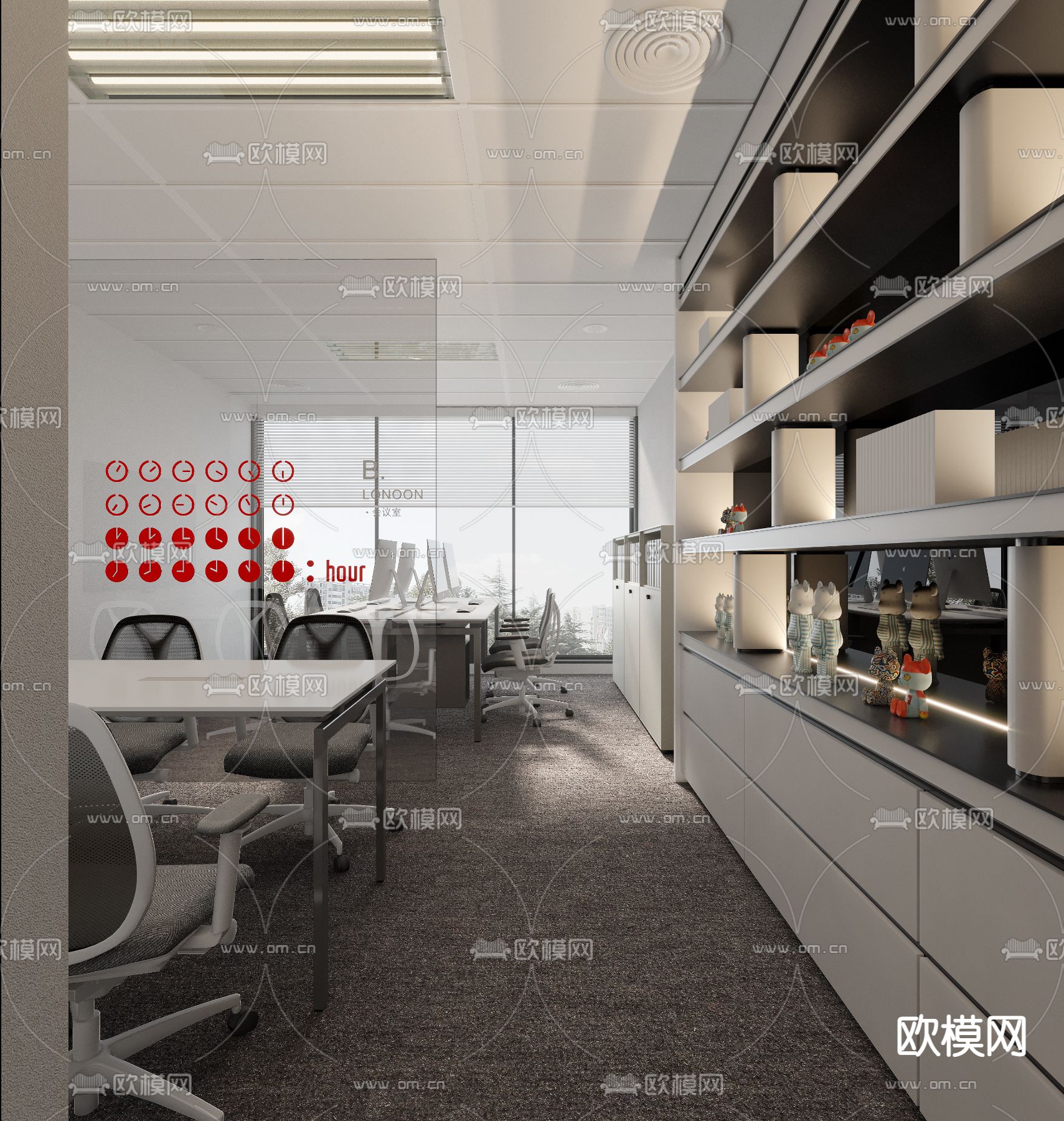 公共办公区 办公室su模型下载（渲染图5）