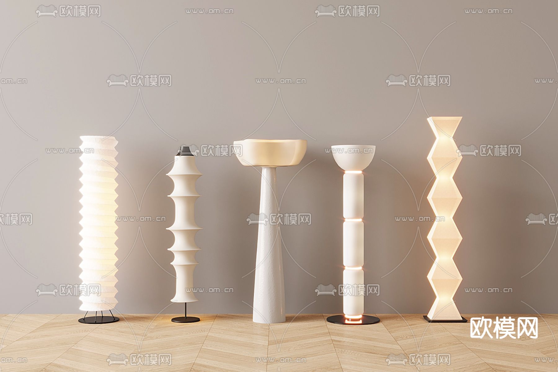 奶油风落地灯su模型下载（渲染图1）