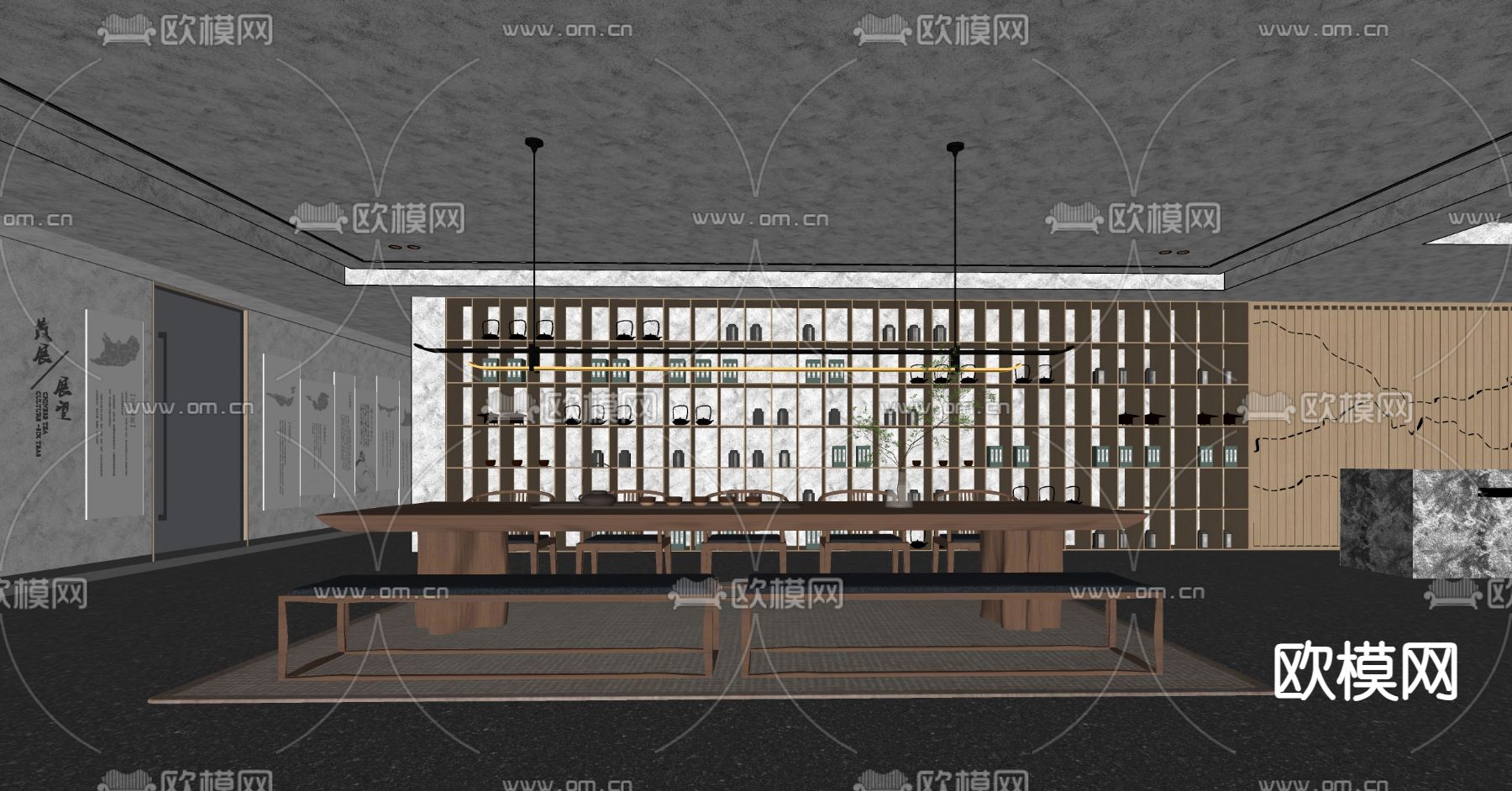 新中式茶叶店 茶馆su模型下载（渲染图4）