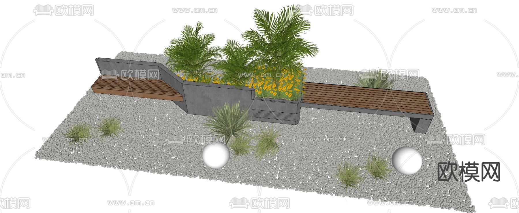 户外座椅 树池座椅su模型下载（渲染图2）