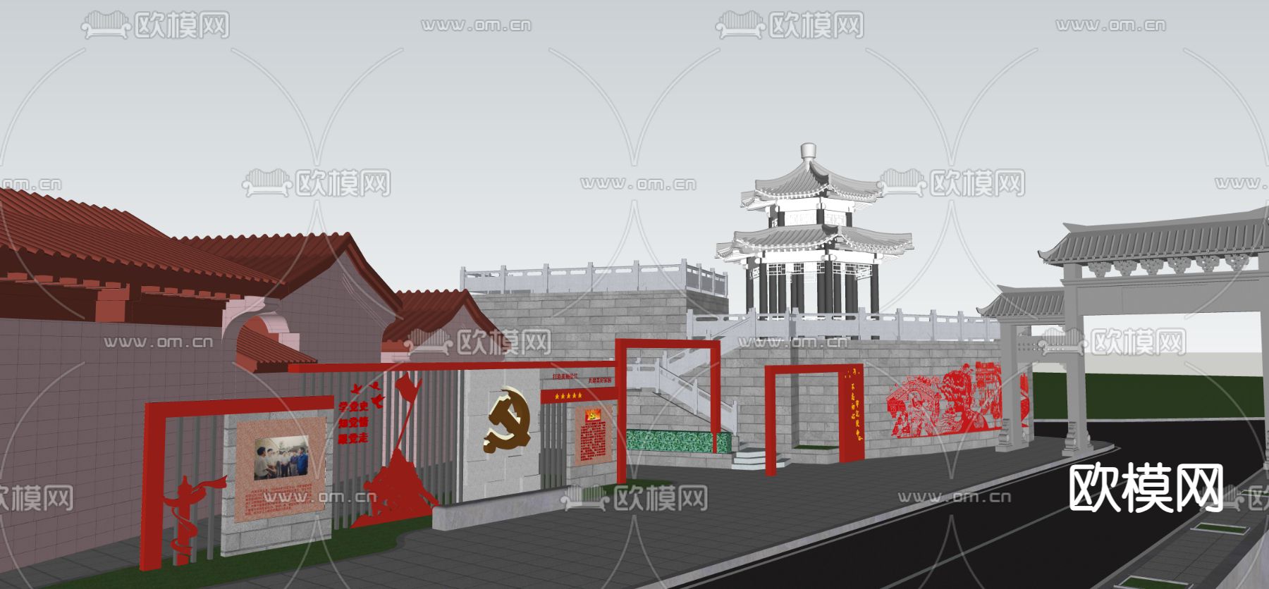 红色文化 美丽乡村景观su模型下载（渲染图3）