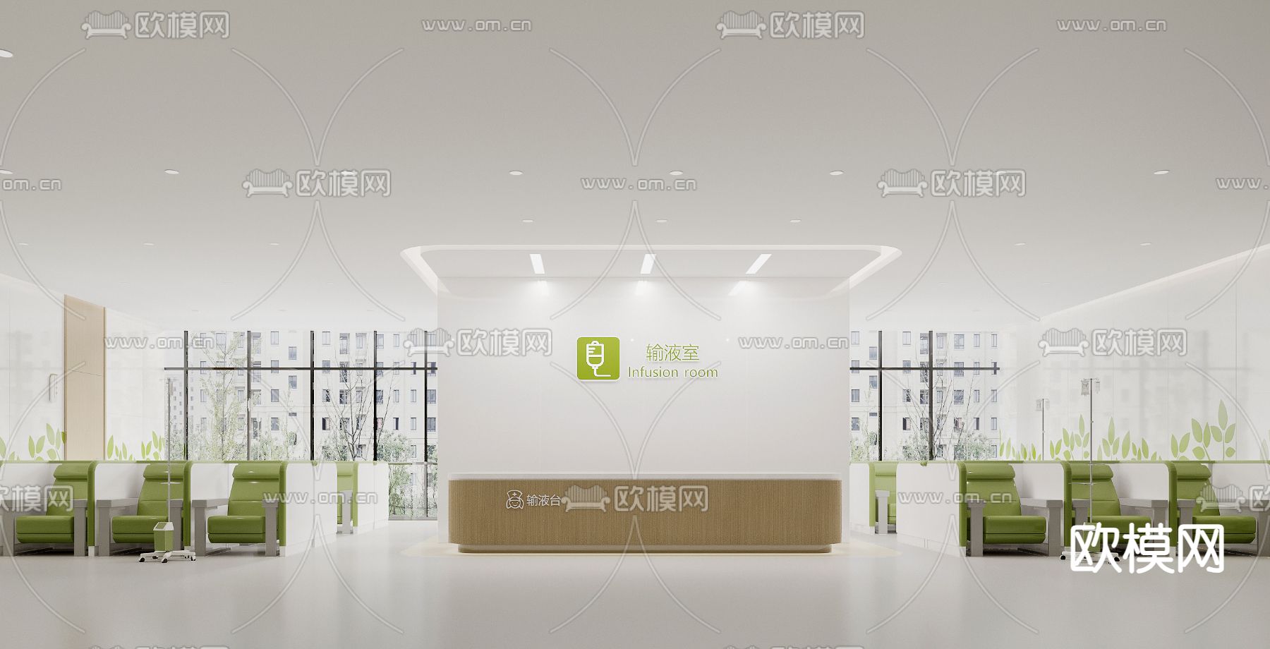 医院输液大厅su模型下载（渲染图1）