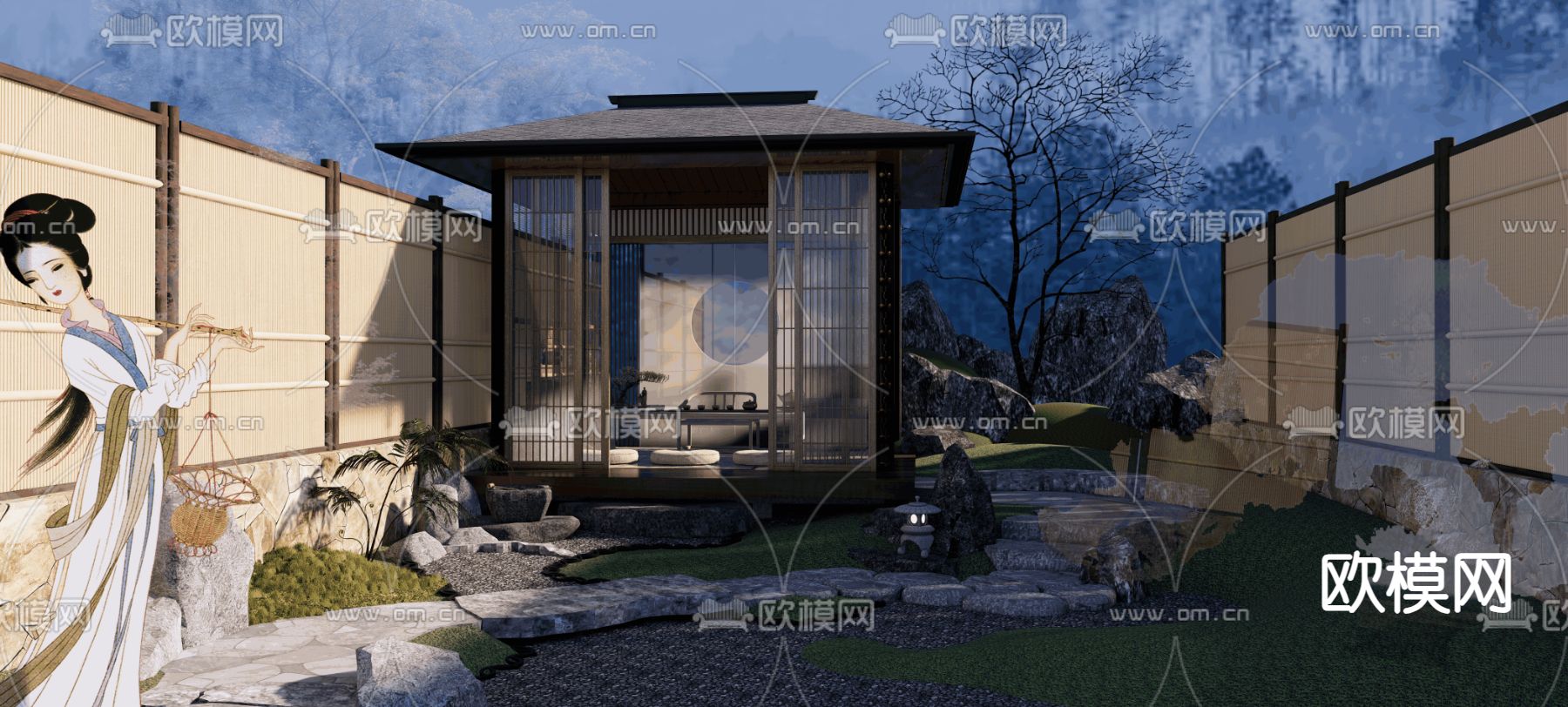 庭院景观 景观亭su模型下载（渲染图1）