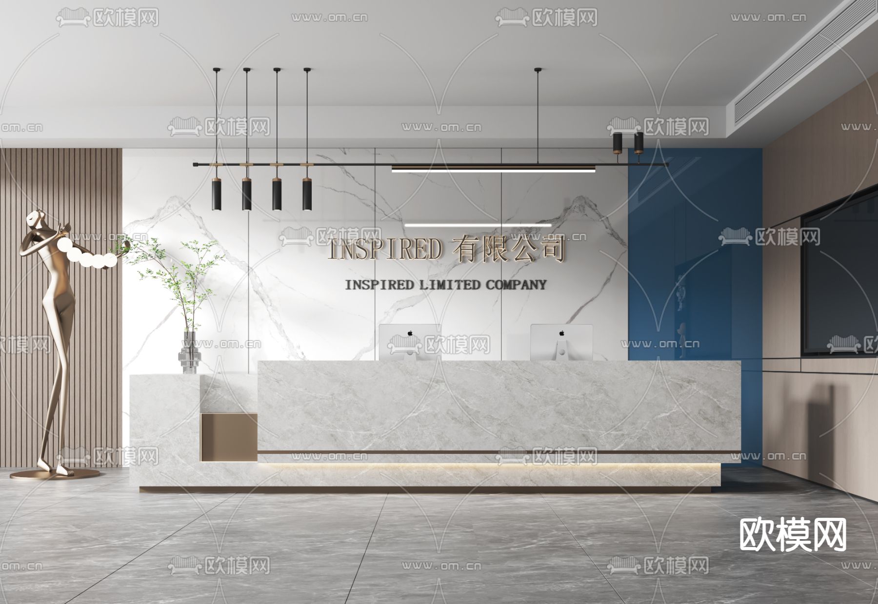 办公室前台 接待 背景墙3d模型下载