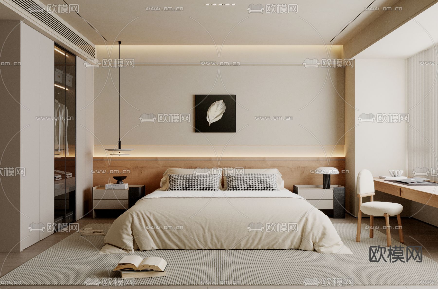 侘寂风卧室 主人房su模型下载（渲染图2）