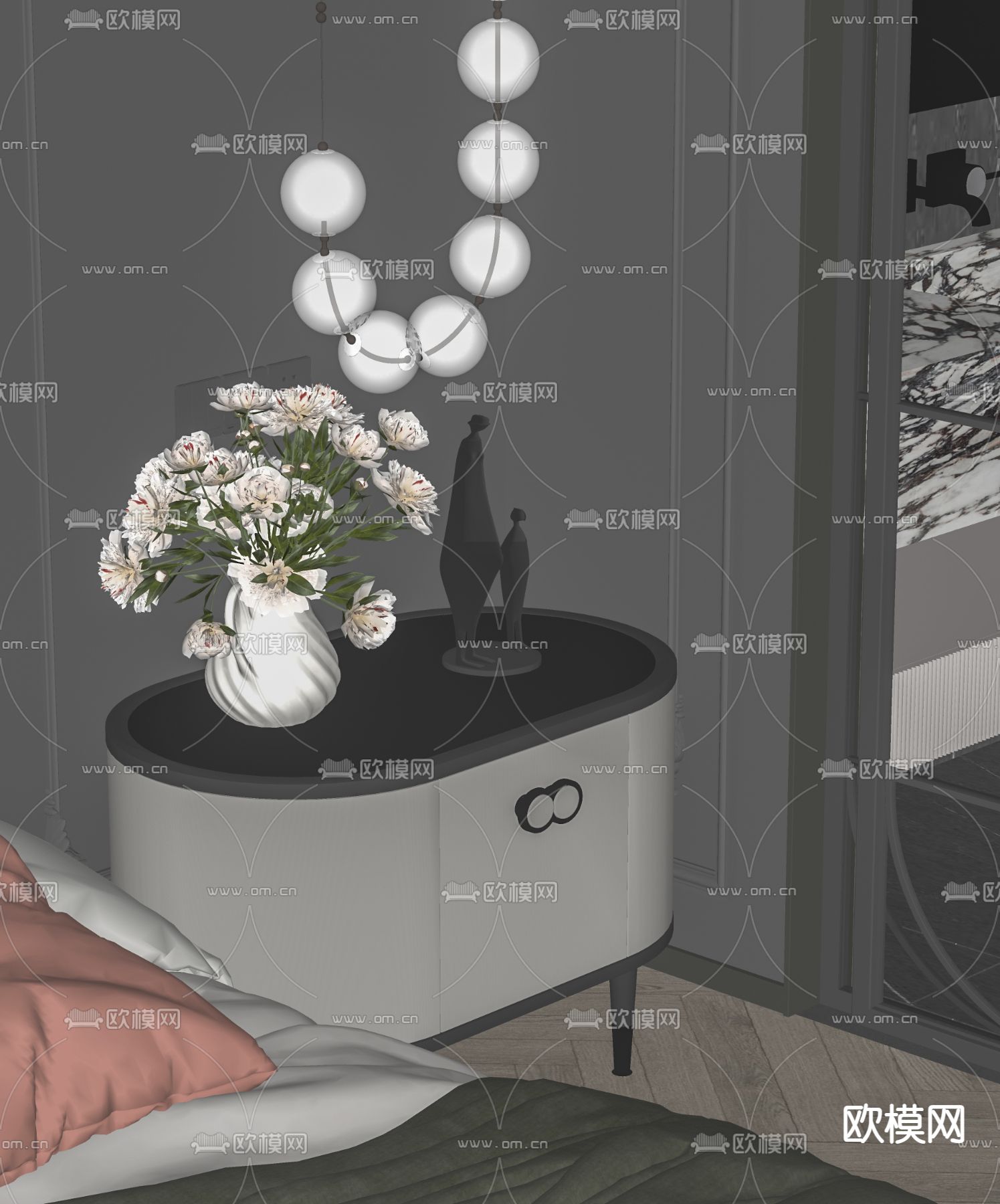 法式床头柜su模型下载（渲染图2）