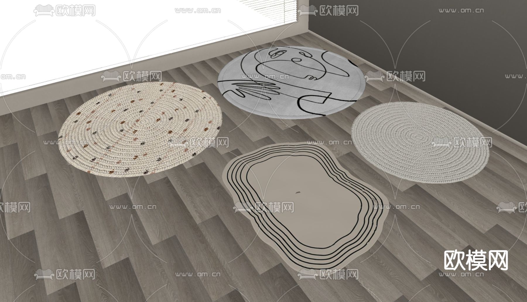 不规则地毯 圆形地毯su模型下载（渲染图2）