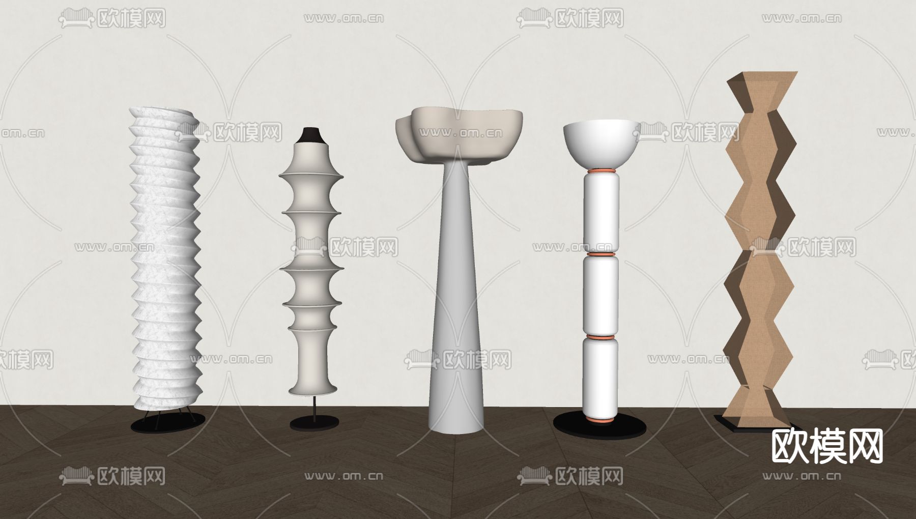 奶油风落地灯su模型下载（渲染图2）