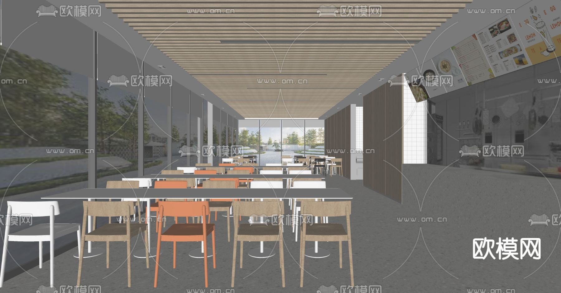 现代员工食堂su模型下载（渲染图2）