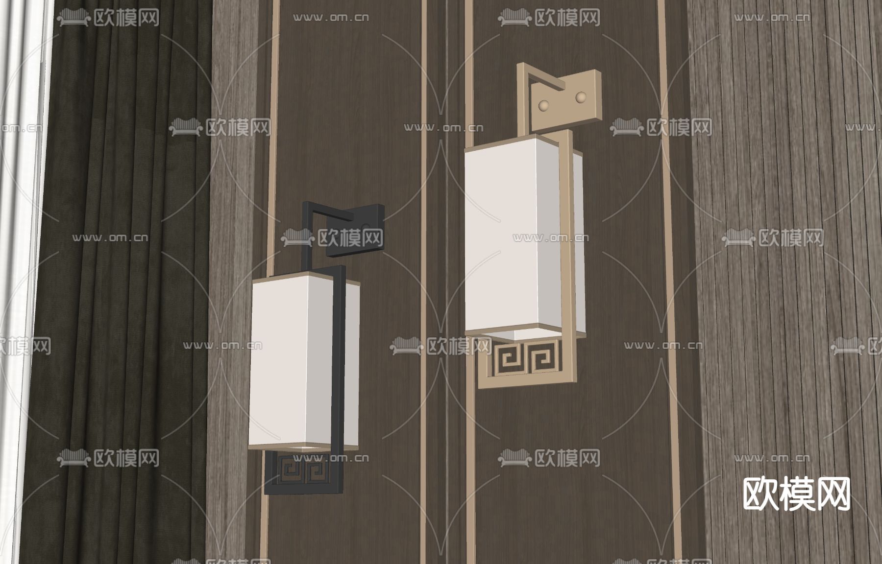新中式壁灯su模型下载（渲染图2）