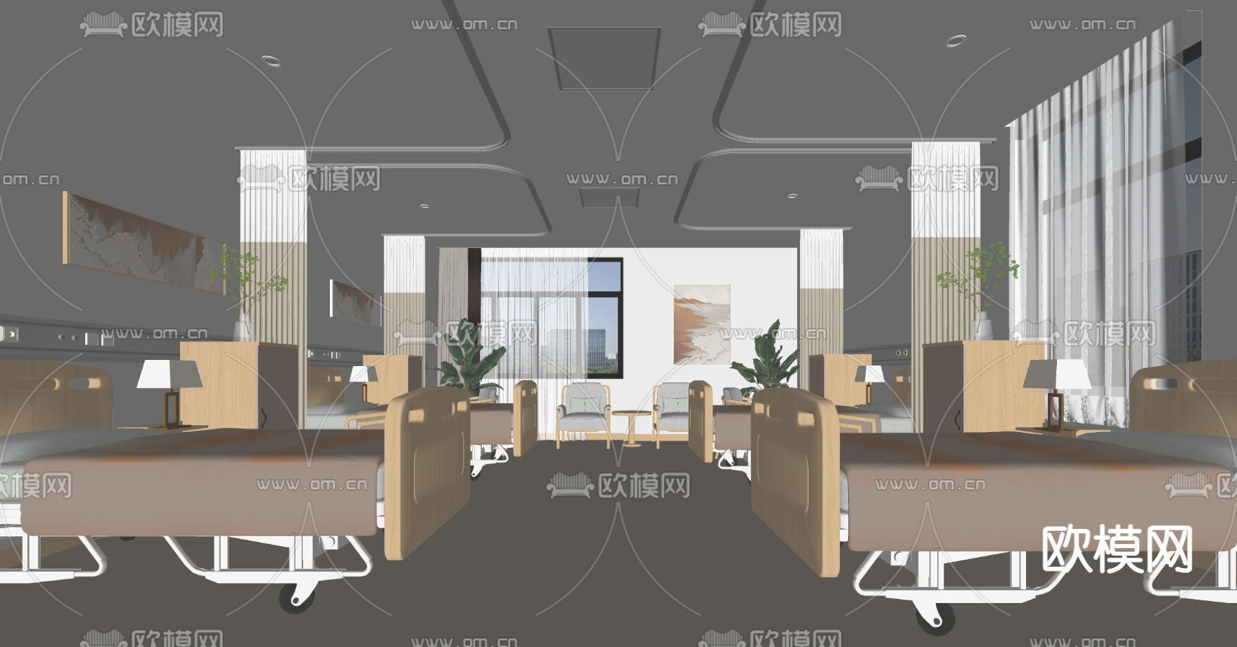 现代养老院 病房su模型下载（渲染图2）