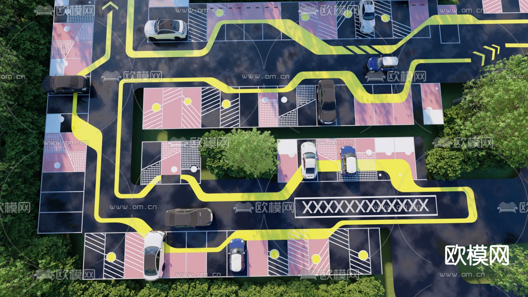 户外停车场 车库su模型下载（渲染图1）