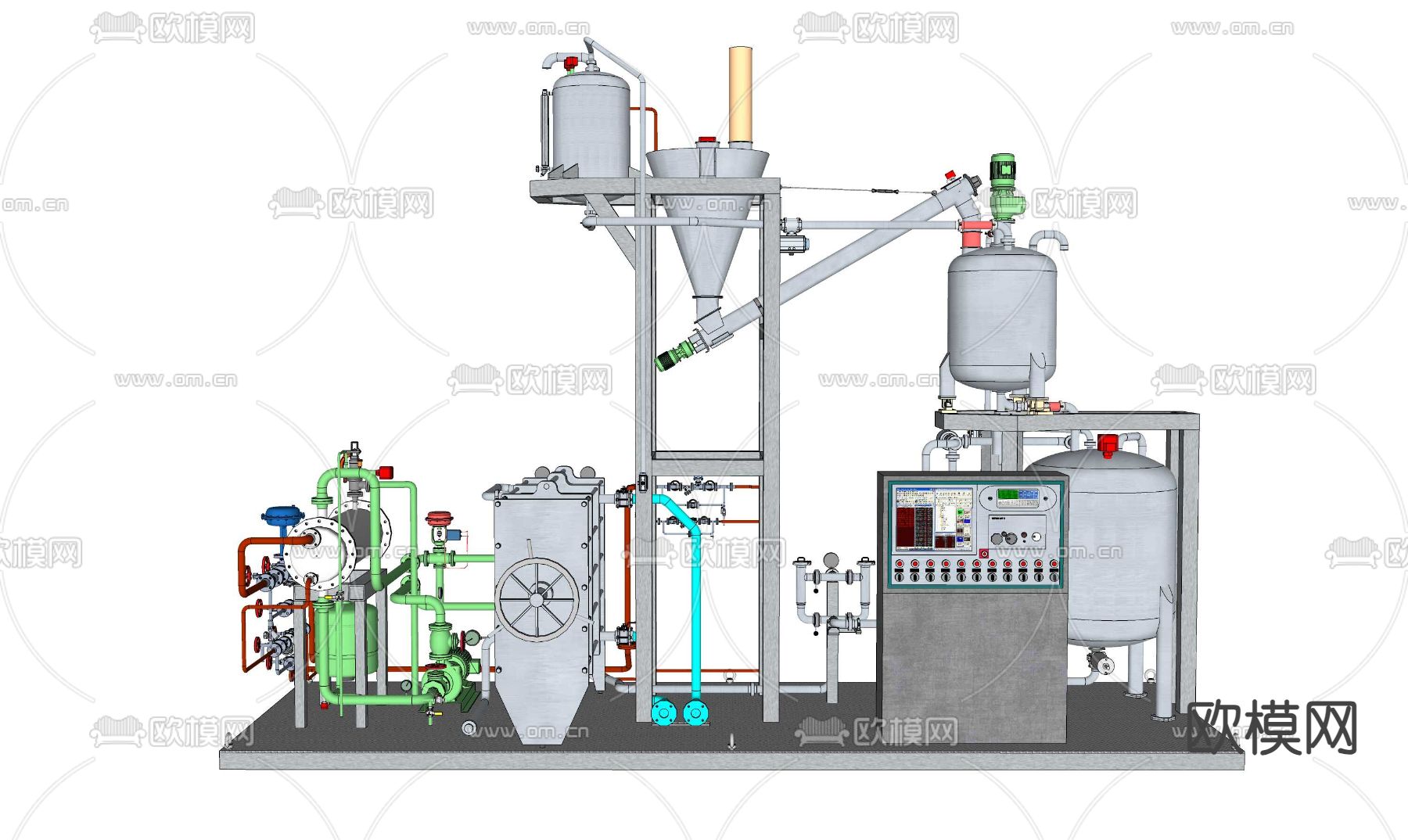 糖浆控温罐 发酵罐 管道 阀门 换热器su模型下载（渲染图3）