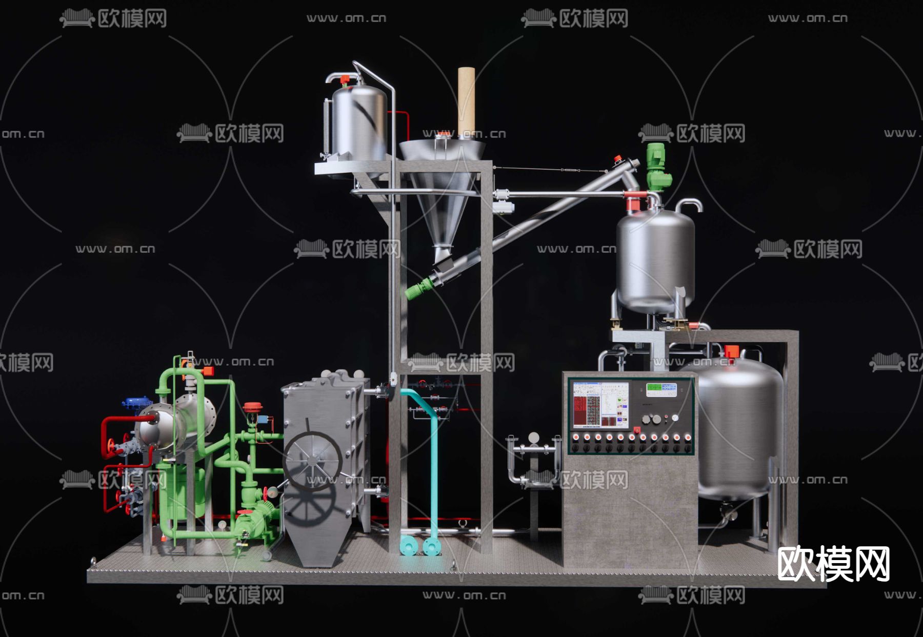 糖浆控温罐 发酵罐 管道 阀门 换热器su模型下载（渲染图4）