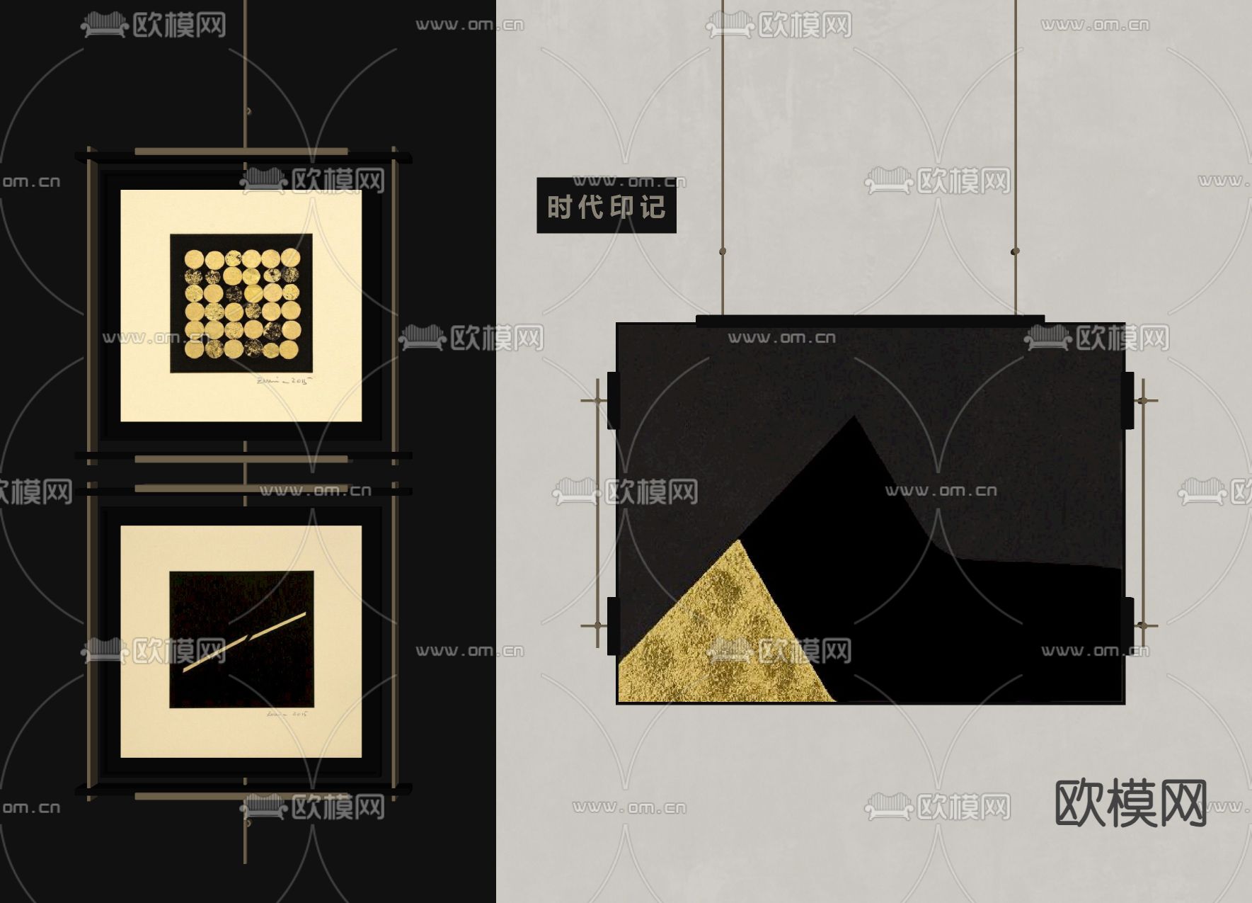 中古风装饰画 挂画 组合画su模型