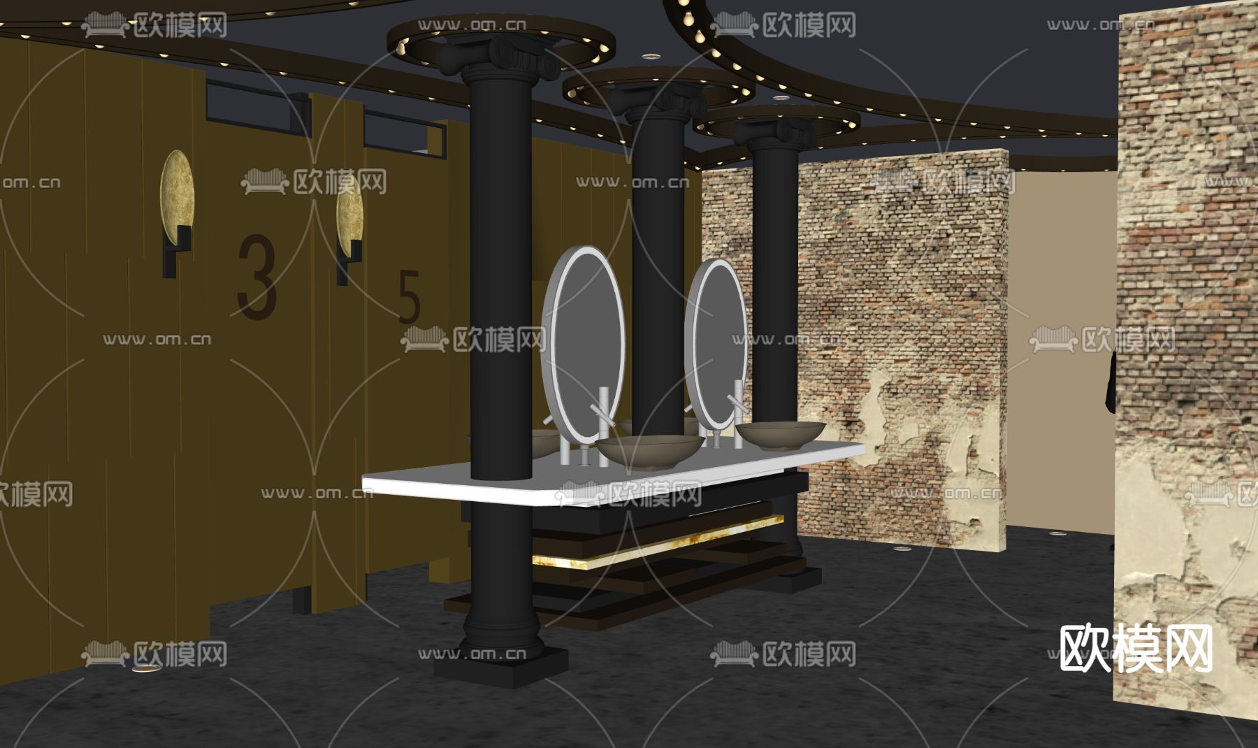 酒店卫生间 洗手间su模型下载（渲染图2）