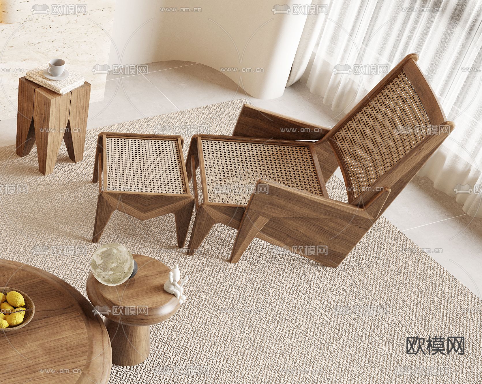 侘寂风休闲椅 躺椅3d模型下载