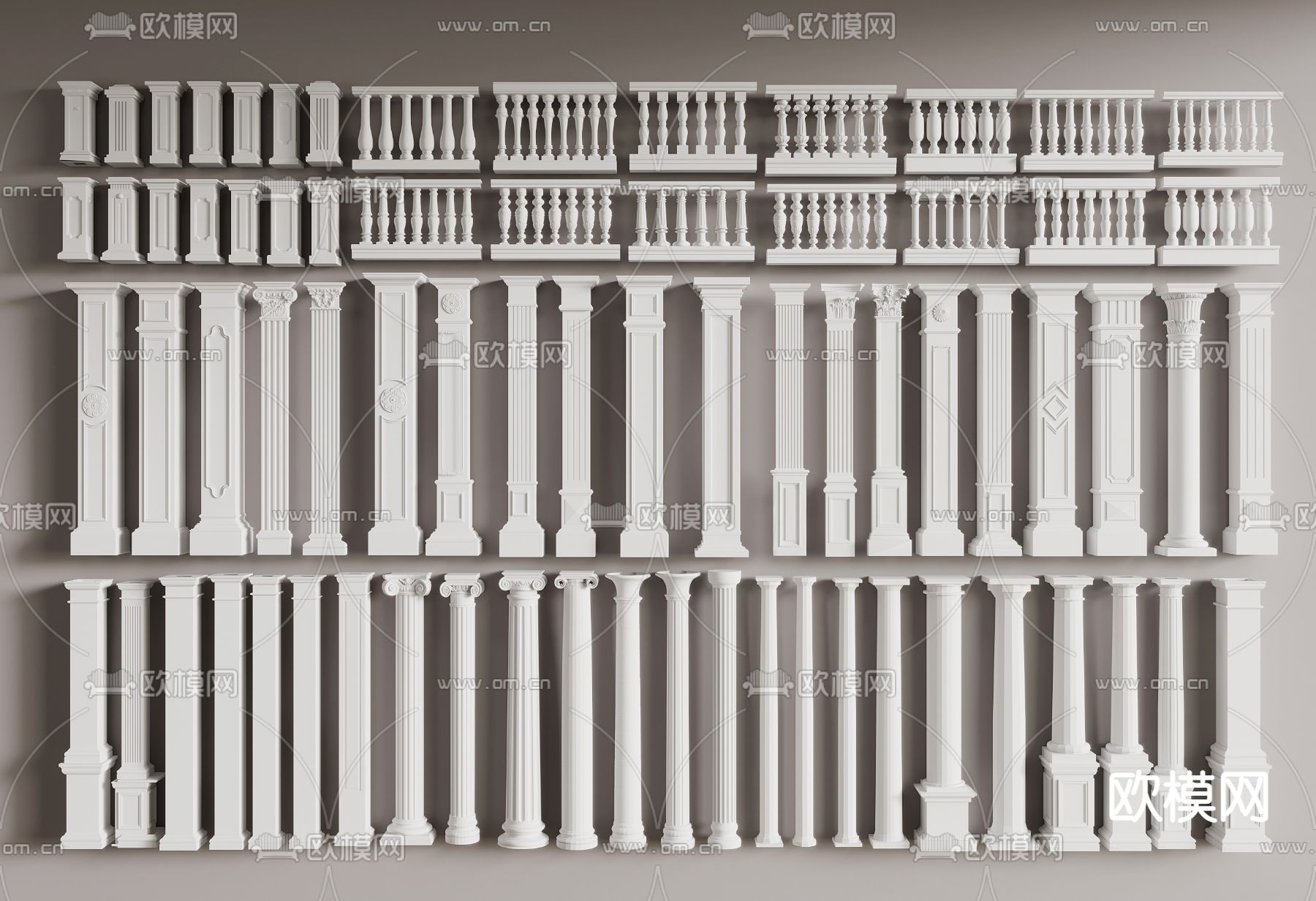 欧式柱子 罗马柱 方形柱 雕花柱3d模型下载