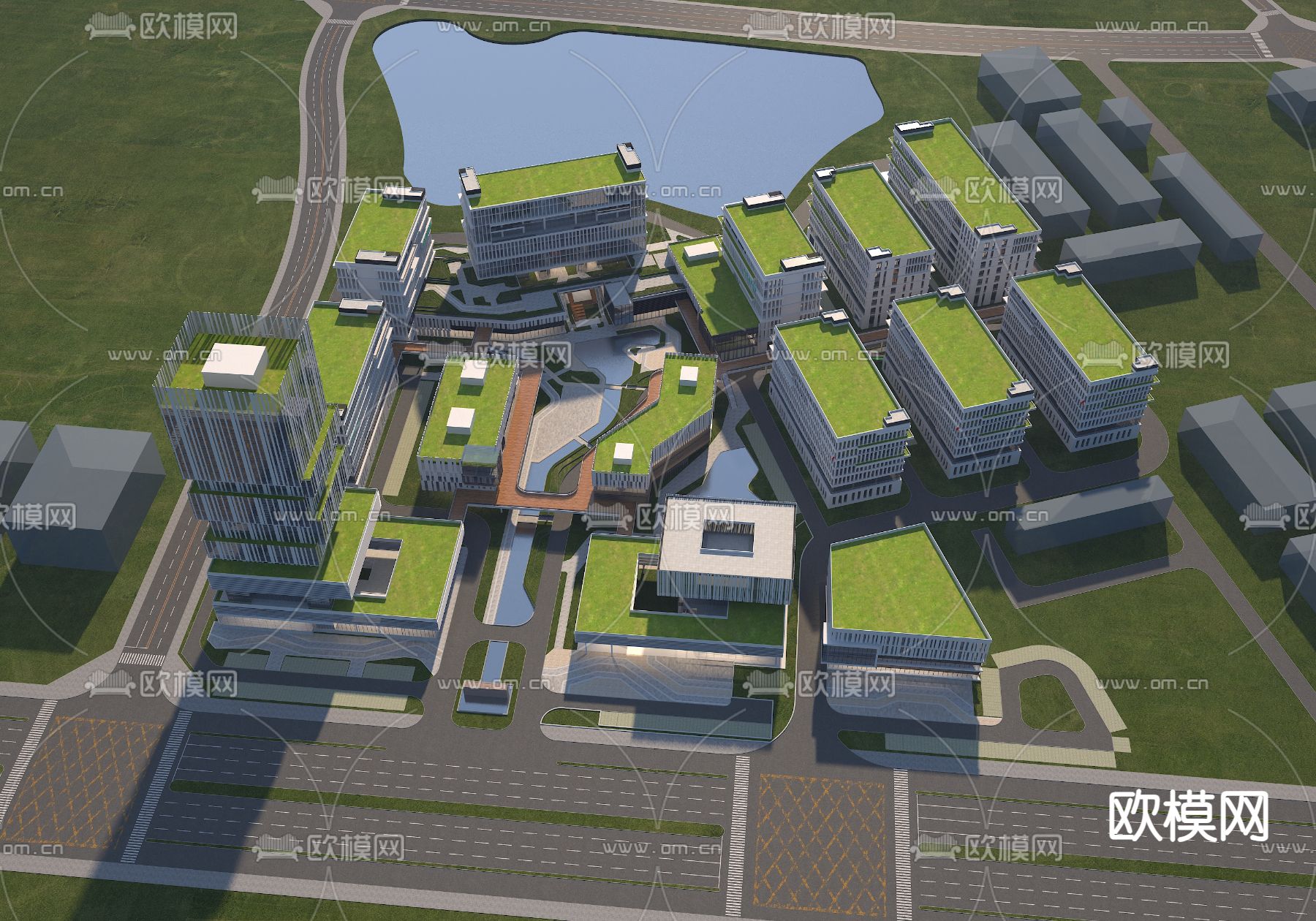 产业园 办公楼鸟瞰免费3d模型下载