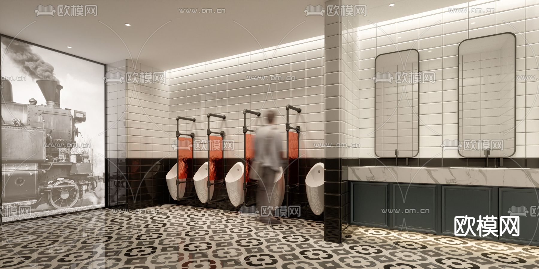 男厕 公共洗手间 公用卫生间3d模型下载