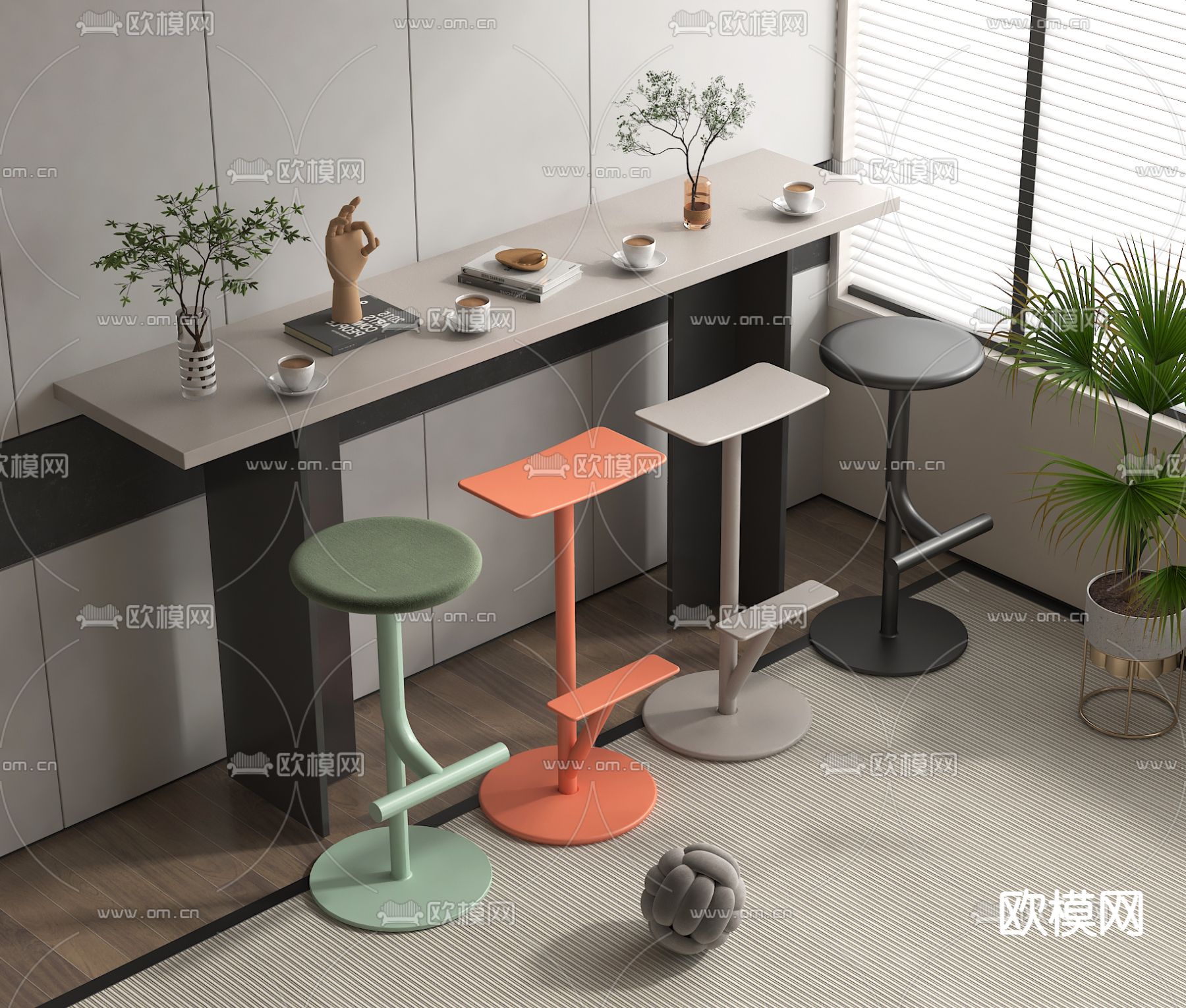 现代吧椅su模型下载（渲染图1）