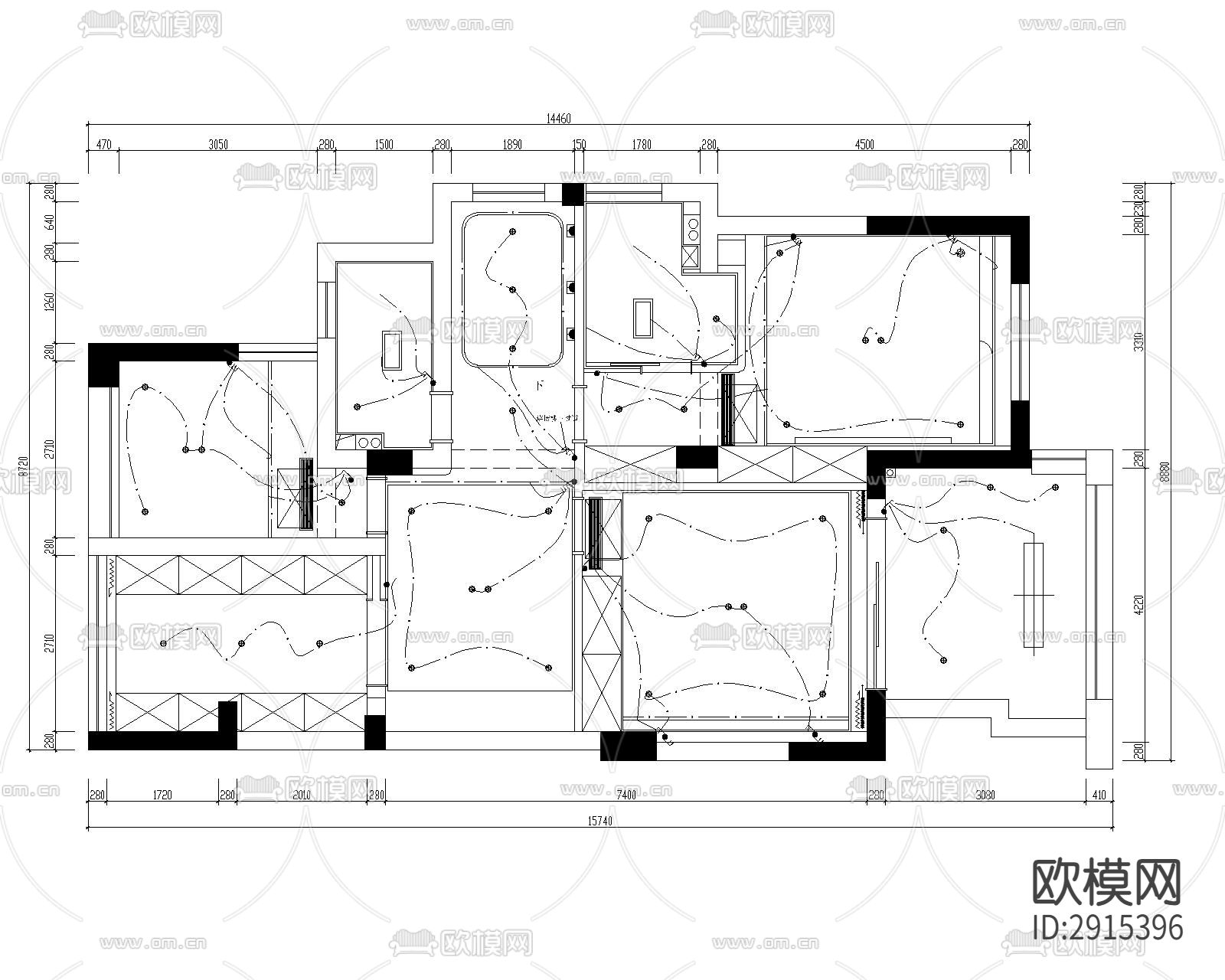奶油风cad施工图下载（渲染图2）