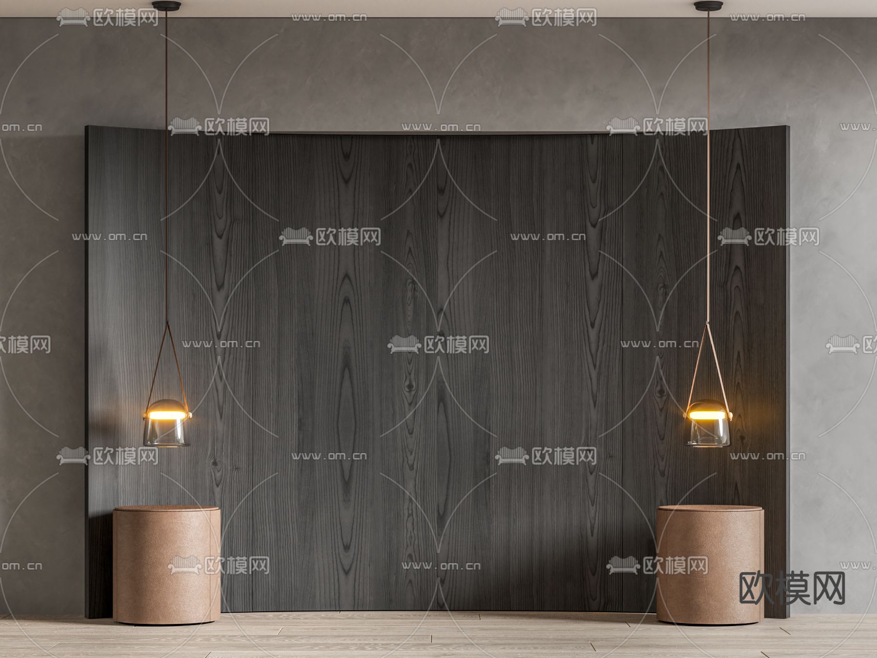 现代卧室背景墙su模型下载（渲染图1）