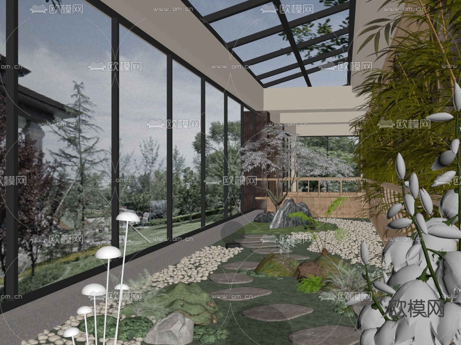 现代阳光房 玻璃房su模型下载（渲染图2）