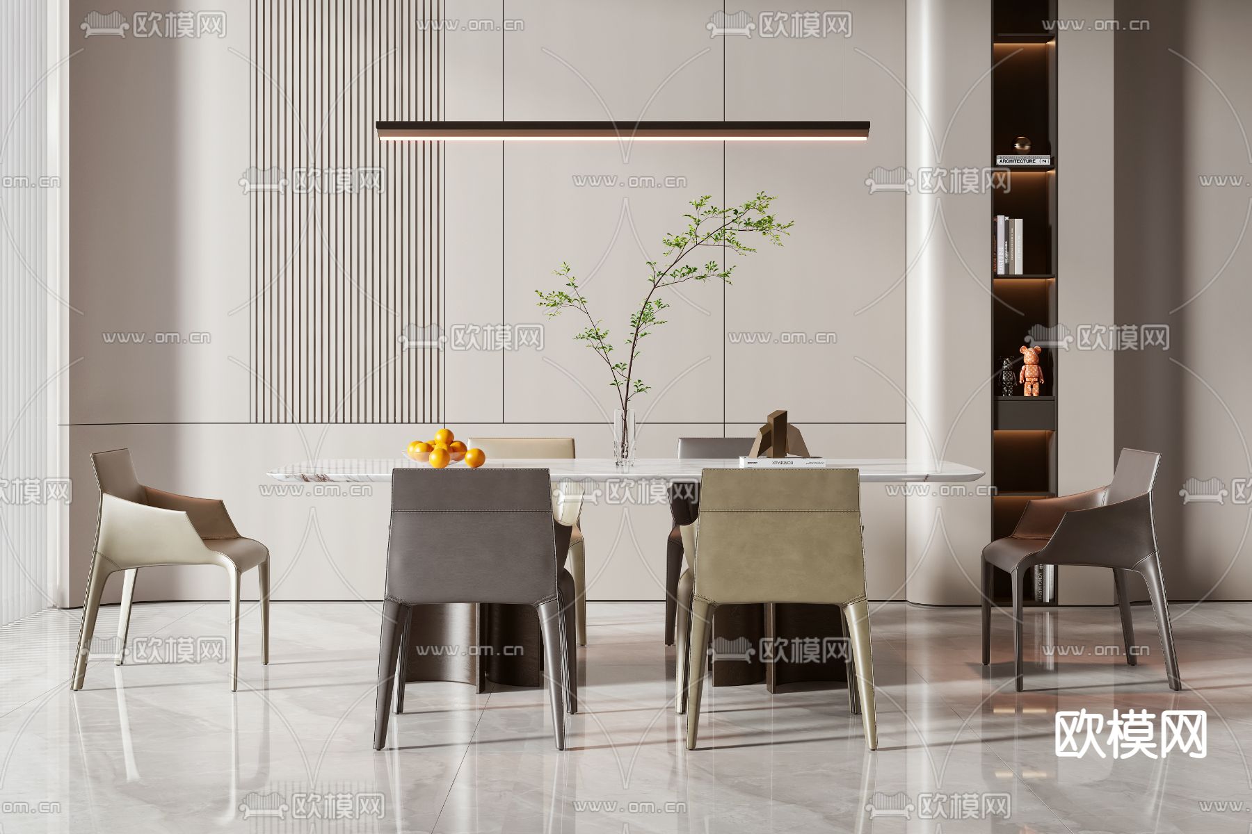 现代餐桌椅 条形餐桌3d模型下载