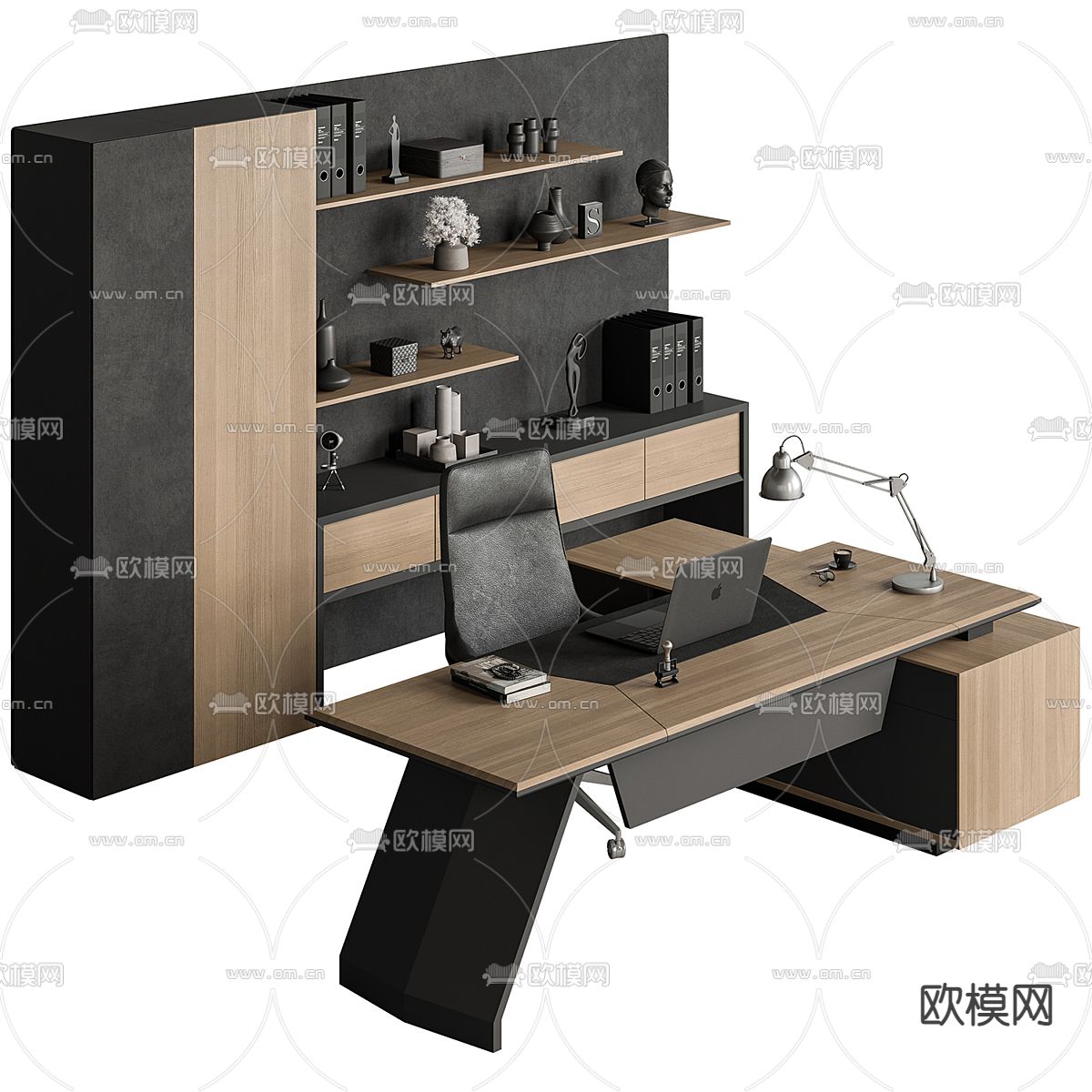 班台桌 老板桌3d模型下载（渲染图2）