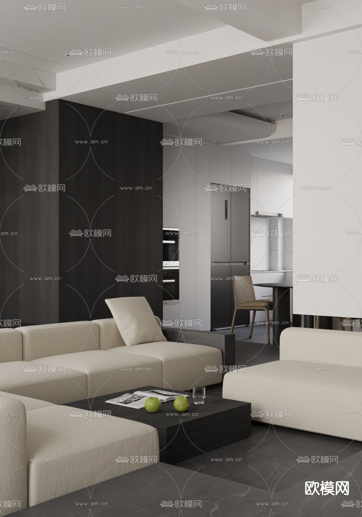 高级灰客餐厅su模型下载（渲染图4）