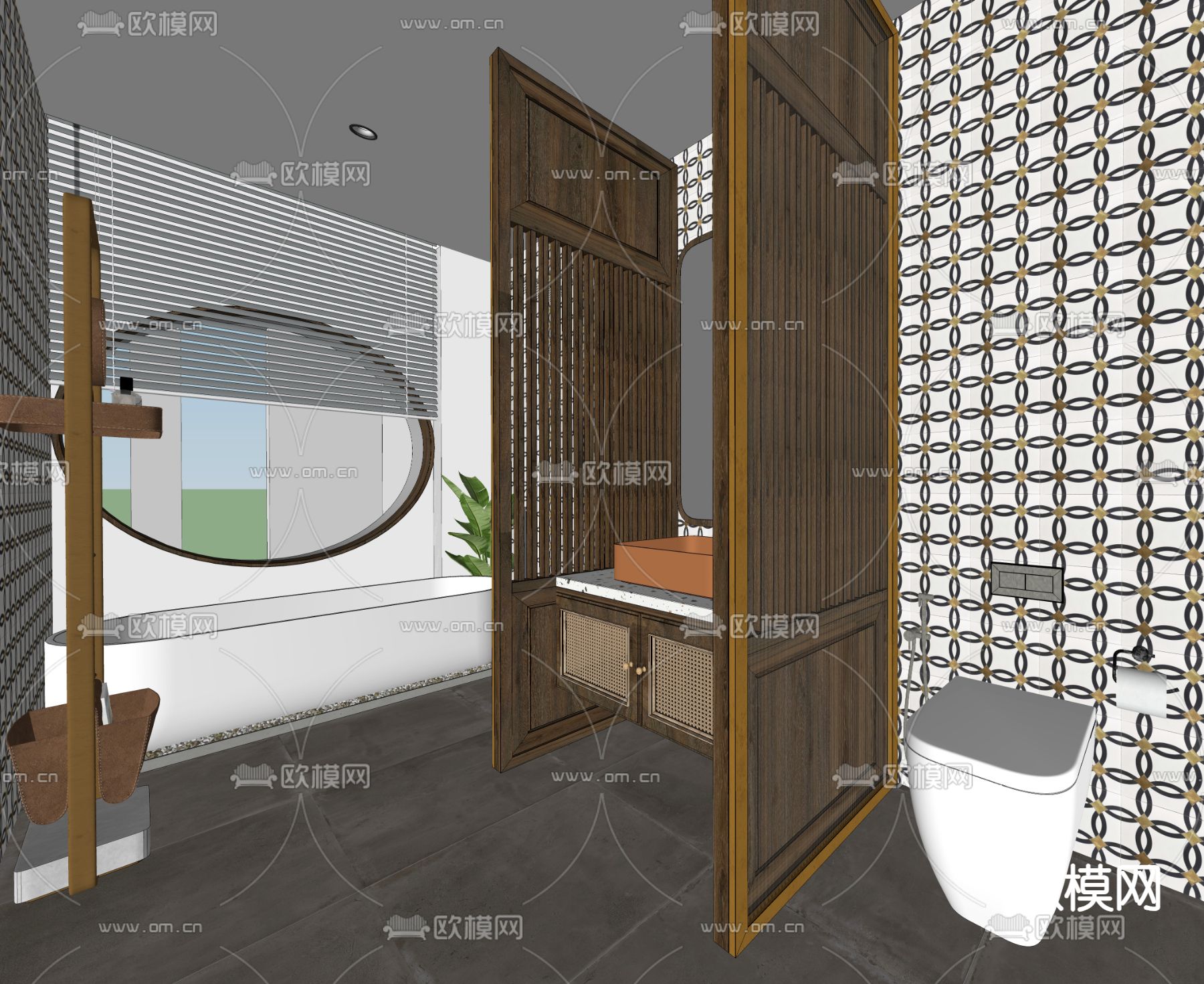 东南亚卫生间su模型下载（渲染图2）