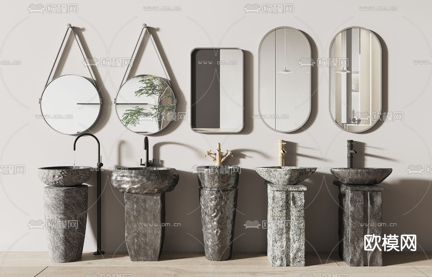 立式台盆 石槽洗手台 柱盆3d模型下载