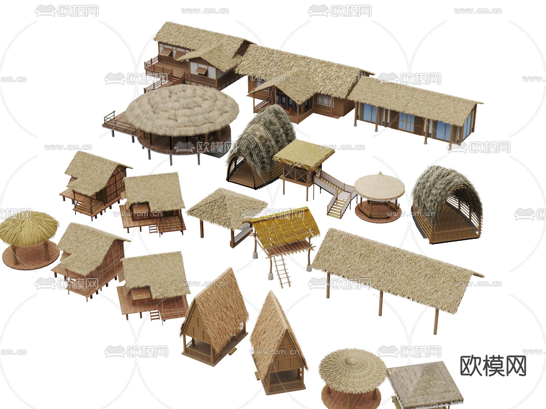 茅草屋 木屋 凉亭 茅草房3d模型下载