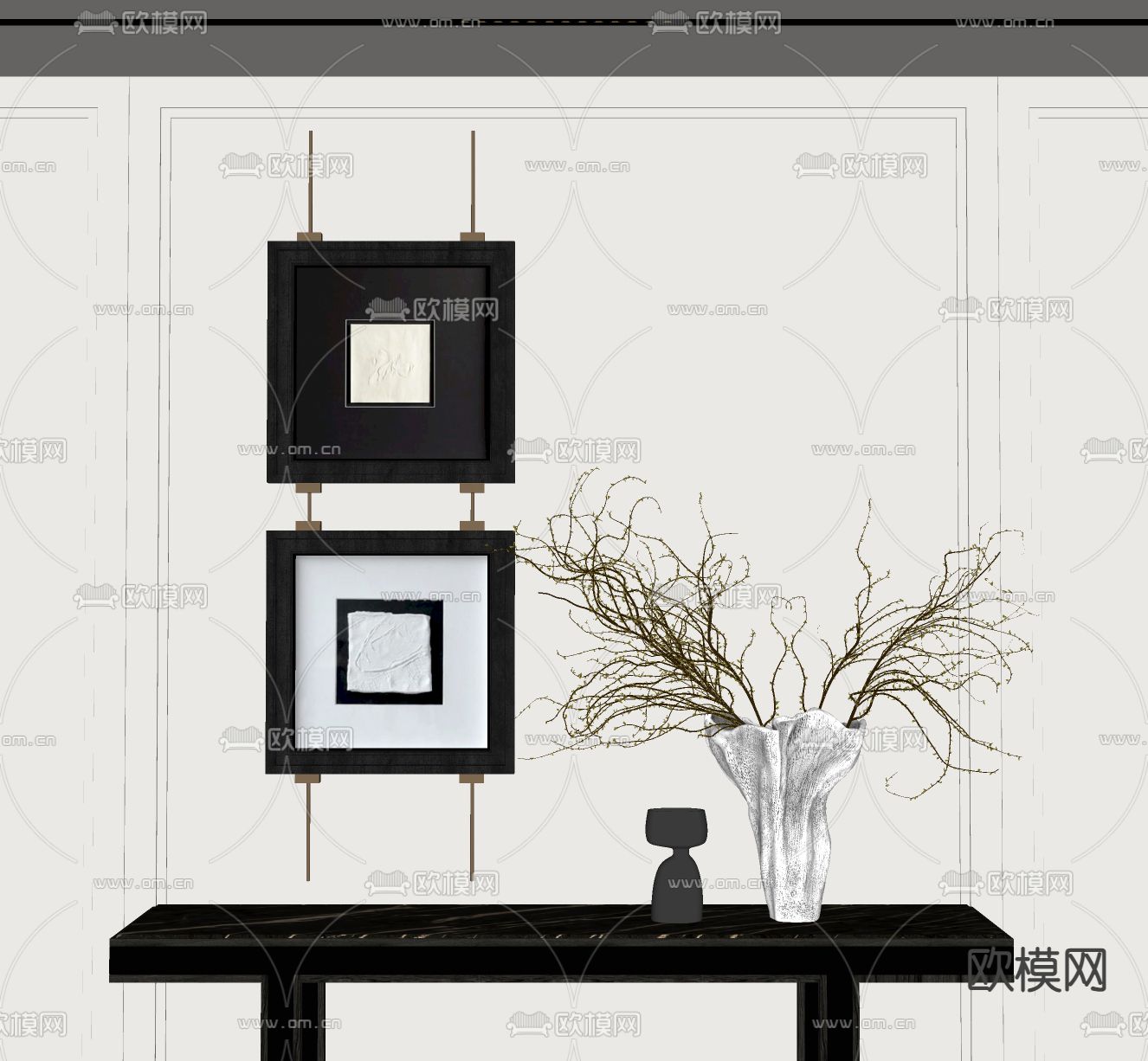中古风装饰画su模型下载（渲染图2）
