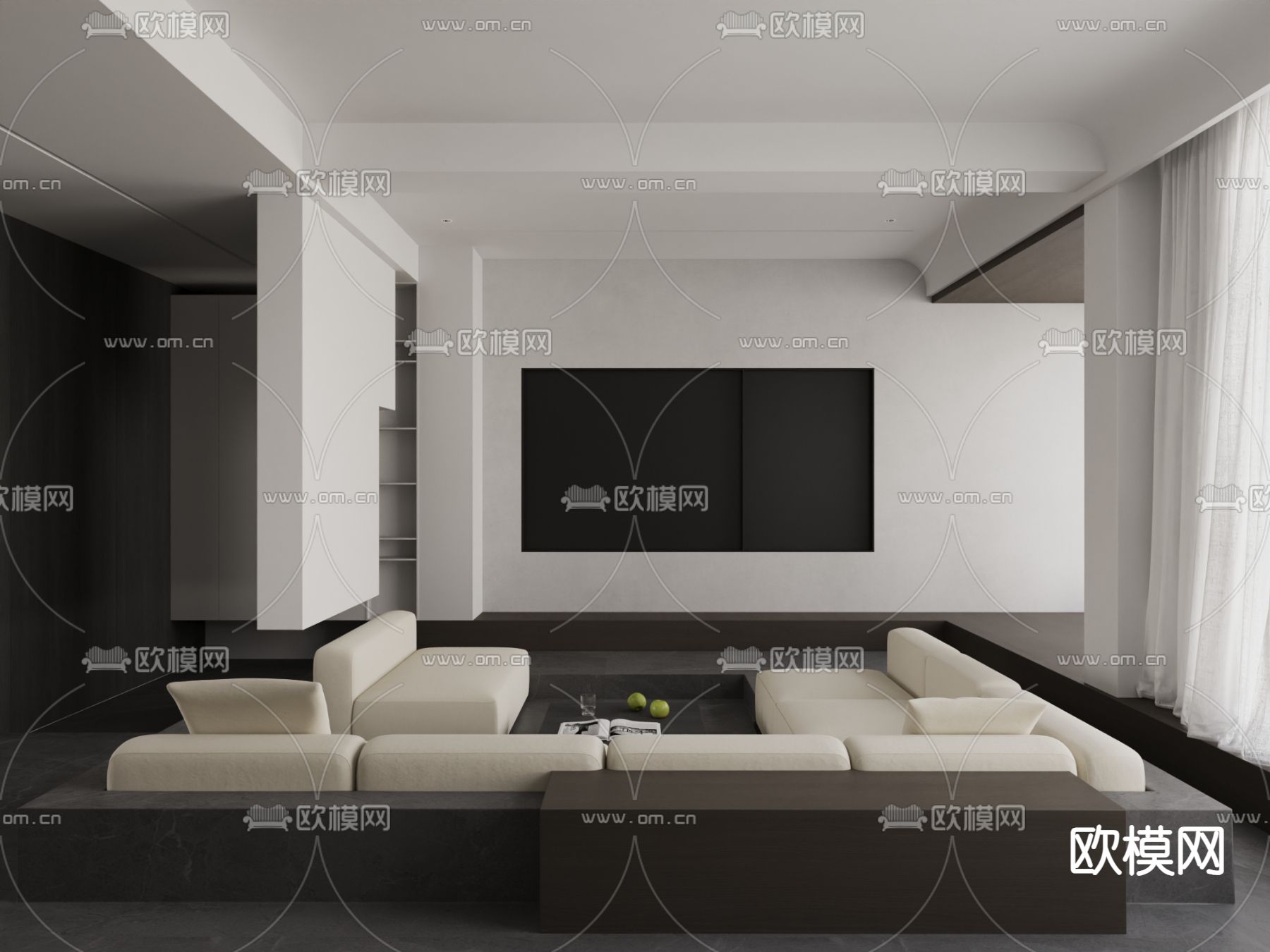 高级灰客餐厅su模型下载（渲染图2）